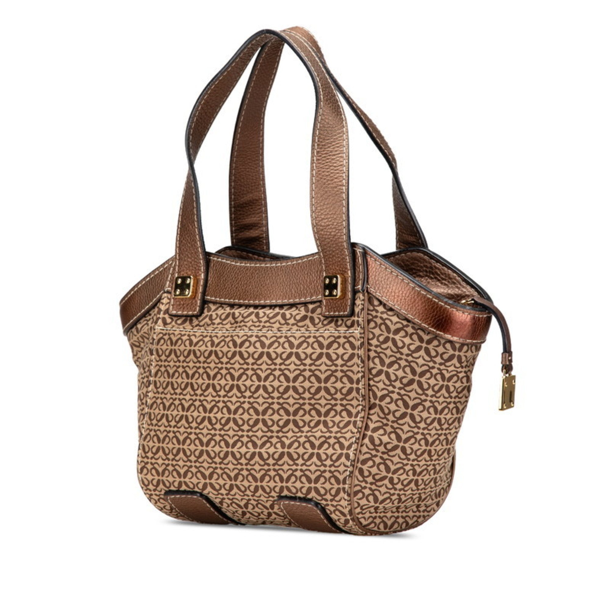 Loewe Beige Brown Canvas Leather Handbag (Pre-Owned)