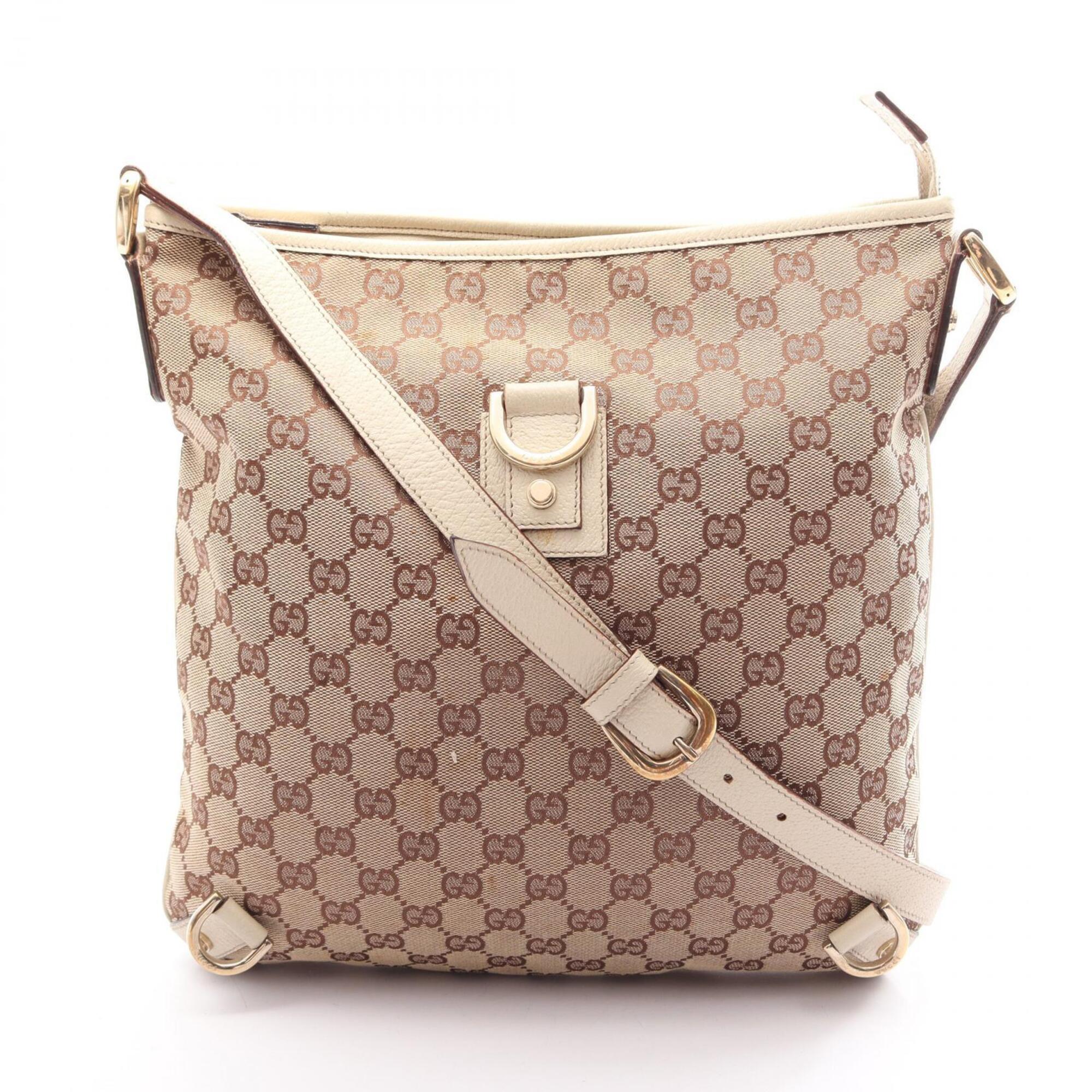 Gucci Beige White Gg Canvas Handbag Shoulder Bag (Pre-Owned)