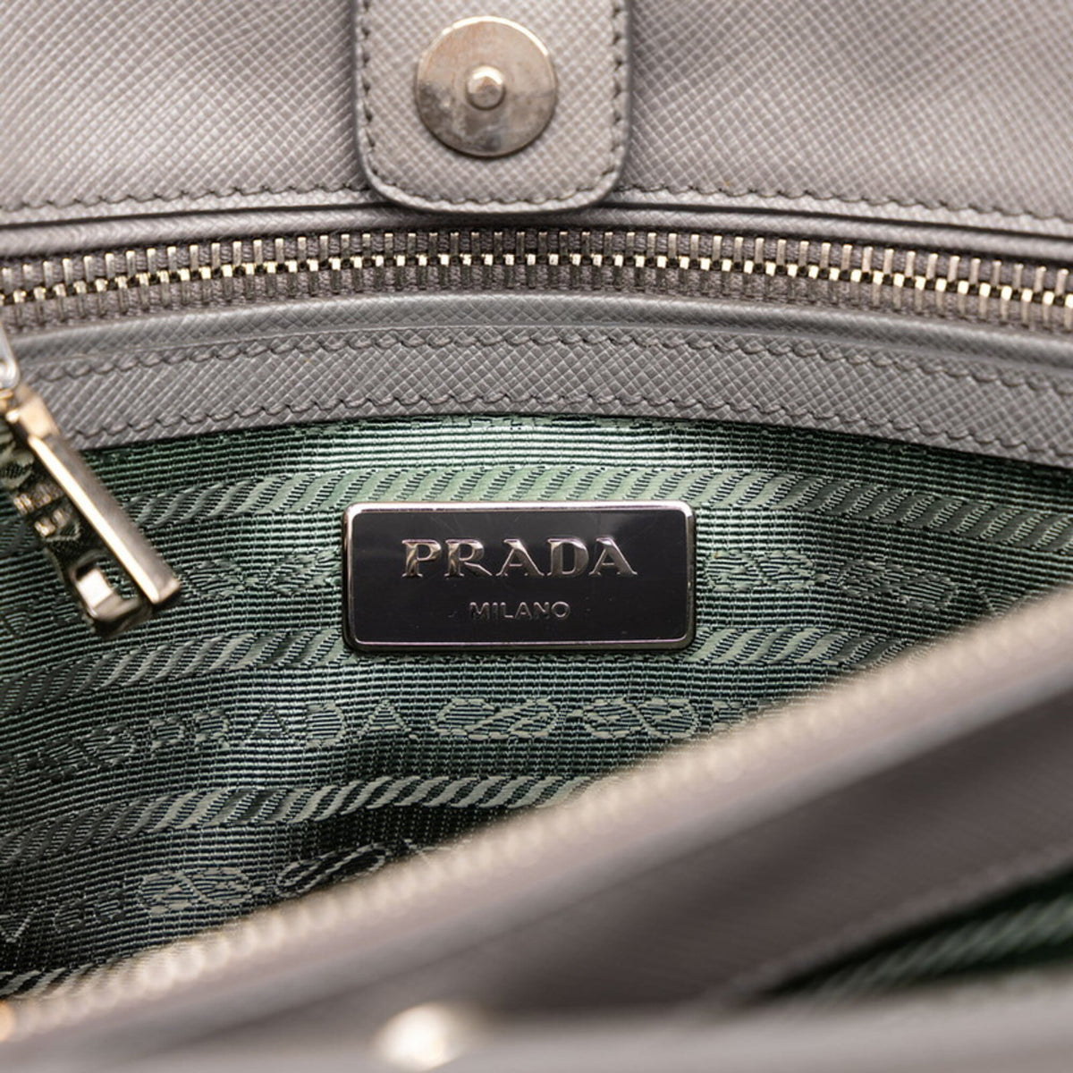 Prada Gray Saffiano Triangle Leather Handbag (Pre-Owned)