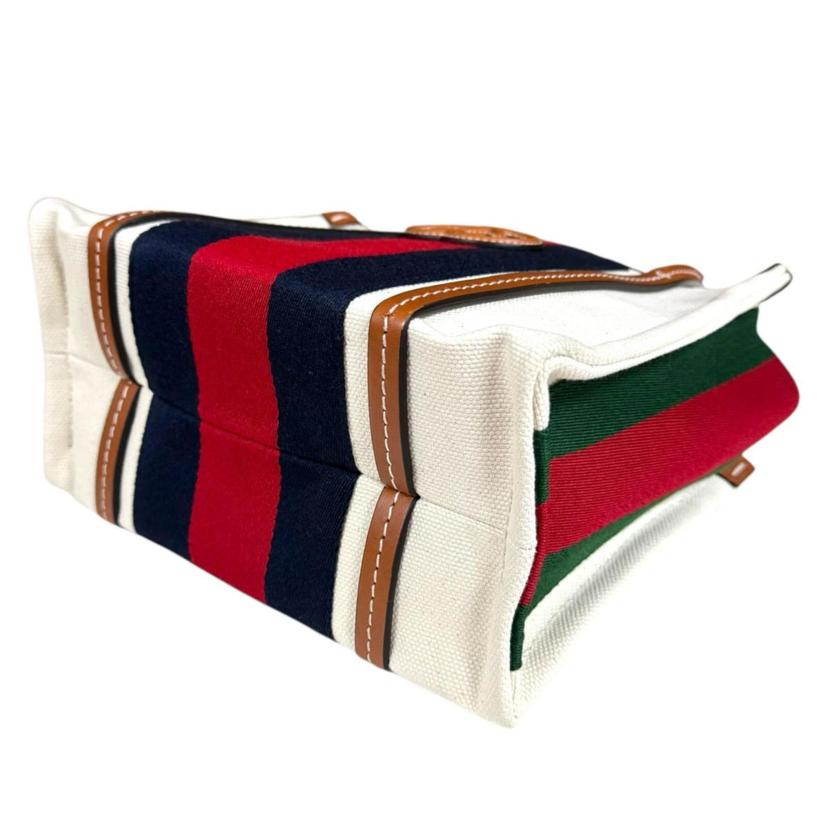 Gucci Navy Red Color White Canvas Shoulder Bag (Pre-Owned)