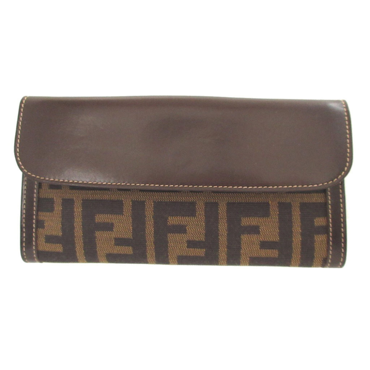 Fendi Brown Canvas Leather Long Wallet (Bi-Fold) (Pre-Owned)