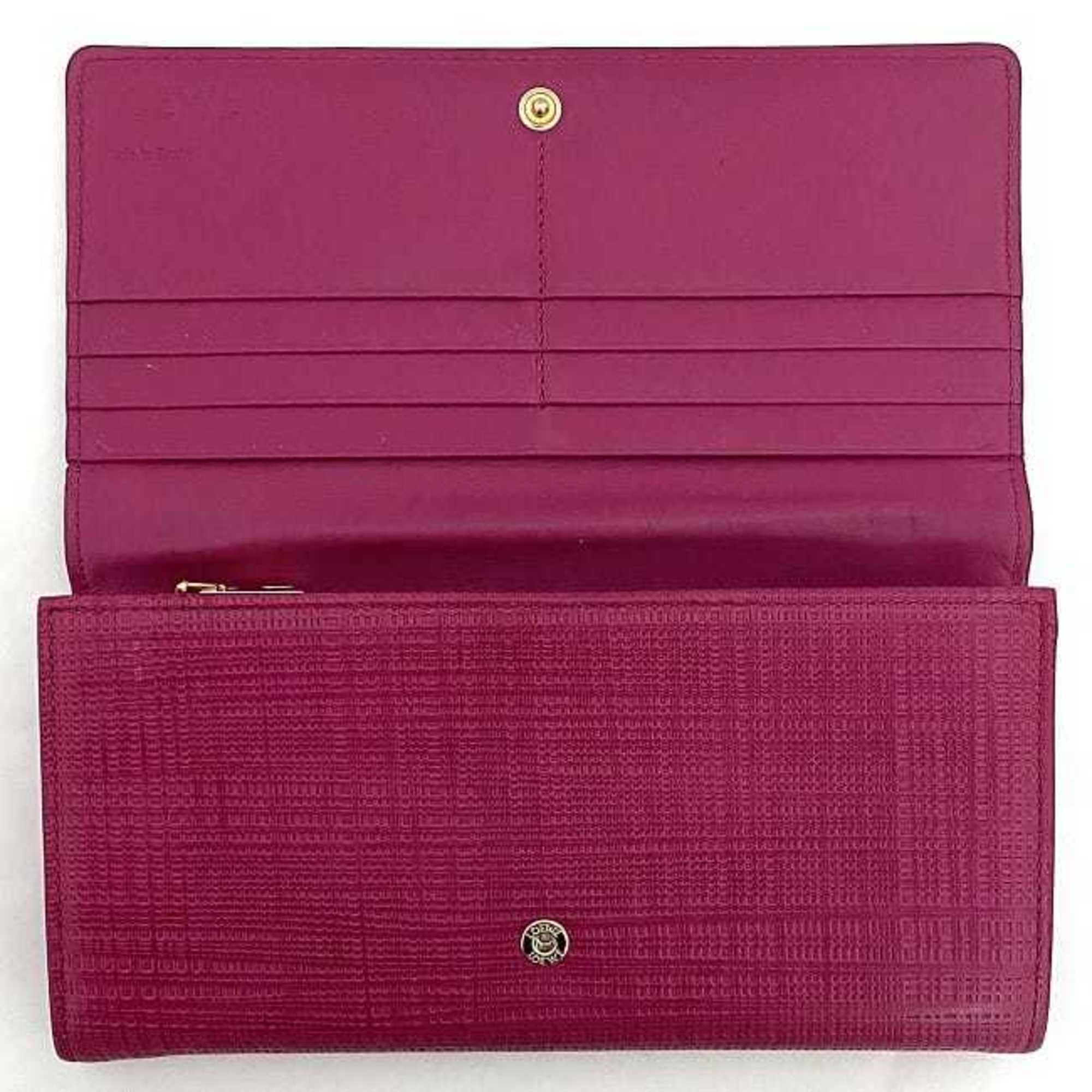 Loewe Linen Gold Pink Leather Long Wallet (Bi-Fold) (Pre-Owned)