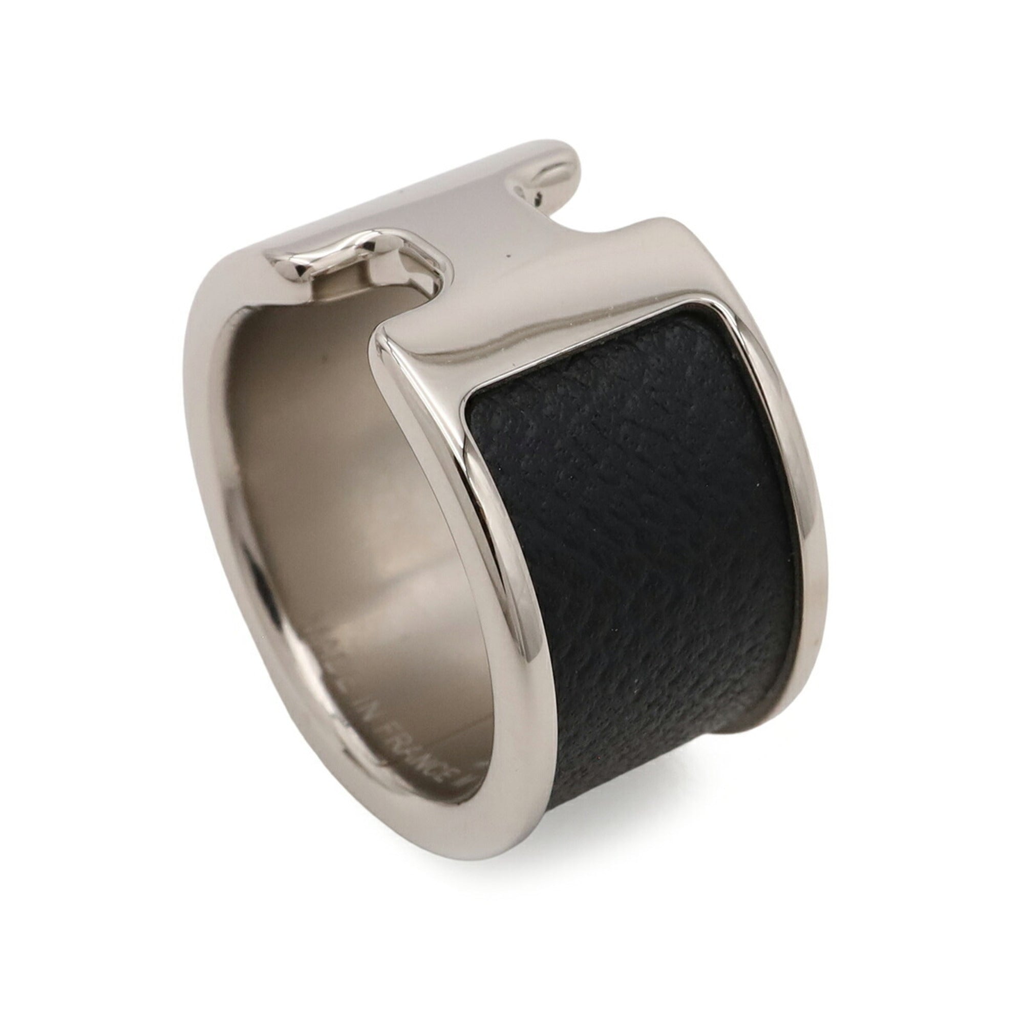 Hermes Silver Black Metal Band Ring (Pre-Owned)