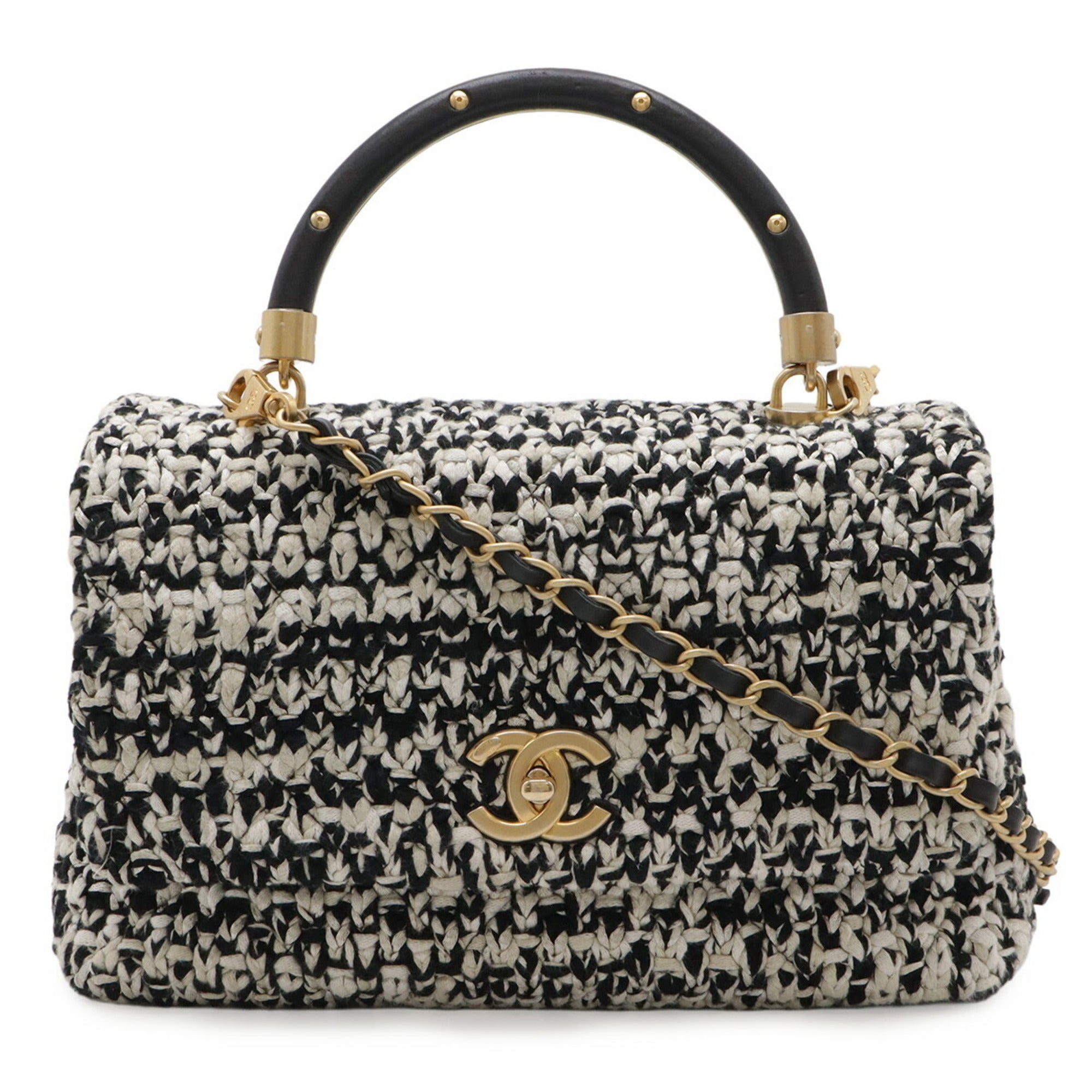 Chanel Black White Tweed Leather Handbag Shoulder Bag (Pre-Owned)
