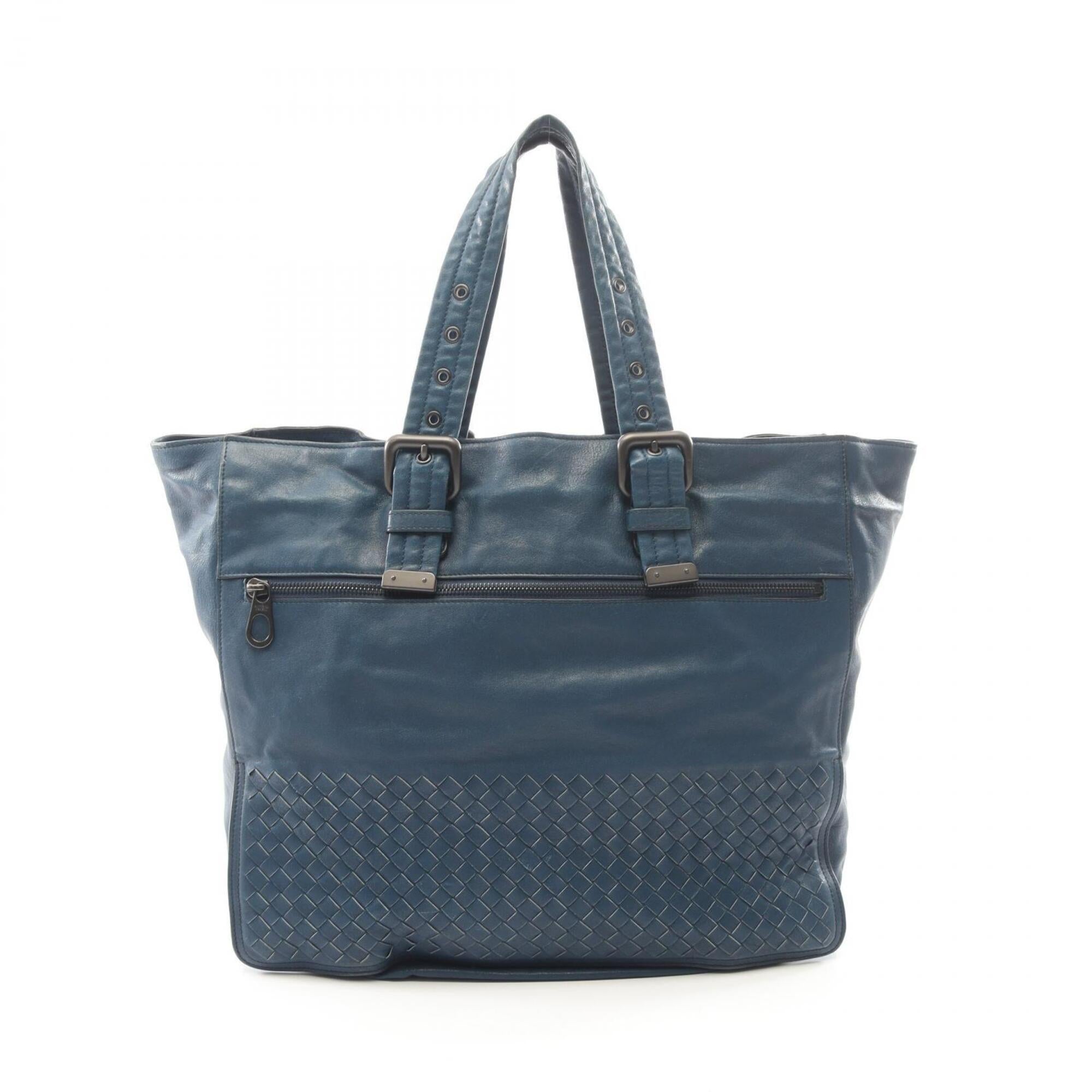 Bottega Veneta Blue Leather Handbag Tote Bag (Pre-Owned)