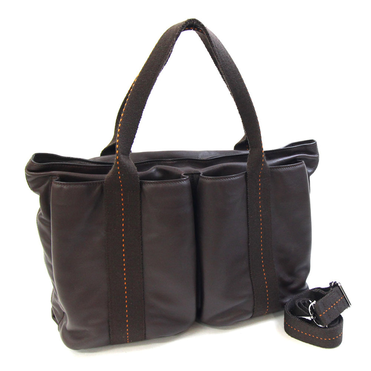 Hermes Caravan Horizontal Brown Veau Derma Shoulder Bag Tote Bag (Pre-Owned)