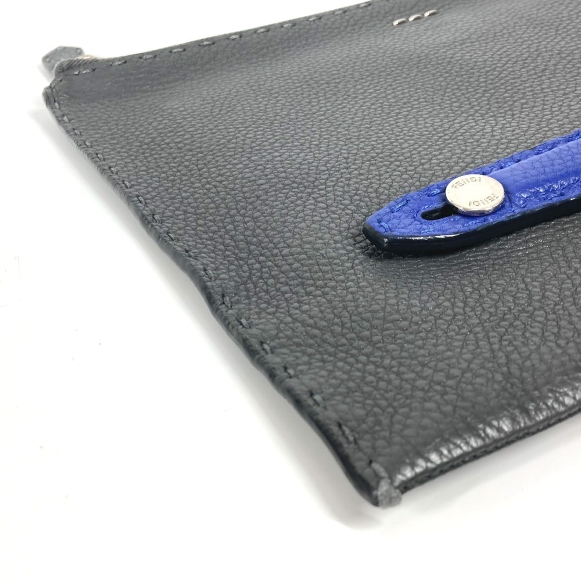 Fendi Selleria Black Blue Dark Gray Leather Clutch Bag Pouch (Pre-Owned)