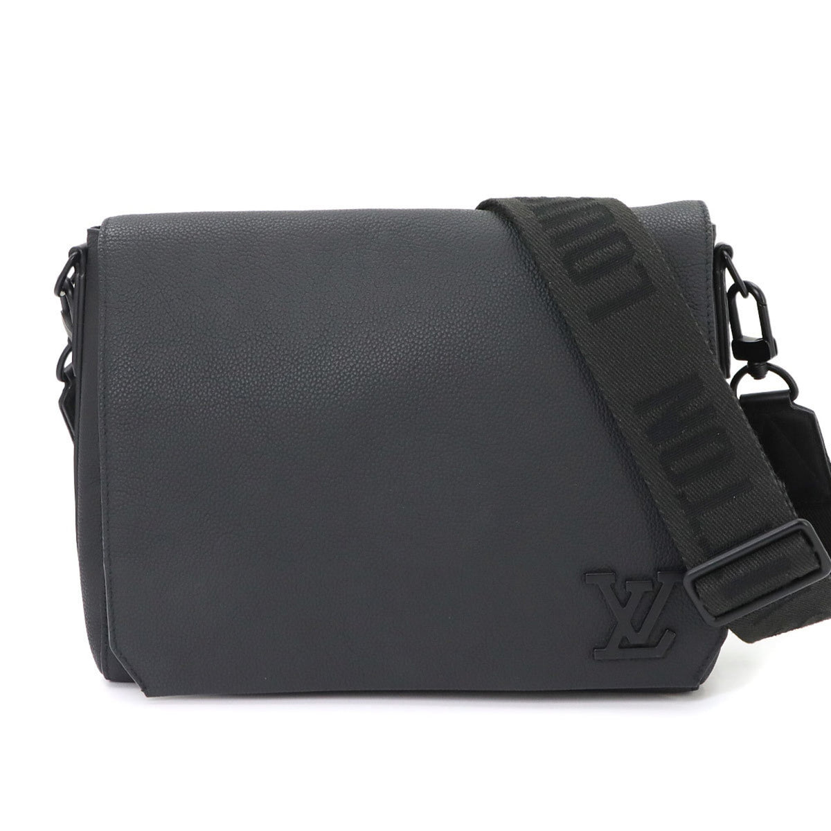 Louis Vuitton Black Leather Handbag Messenger Bag Shoulder Bag (Pre-Owned)