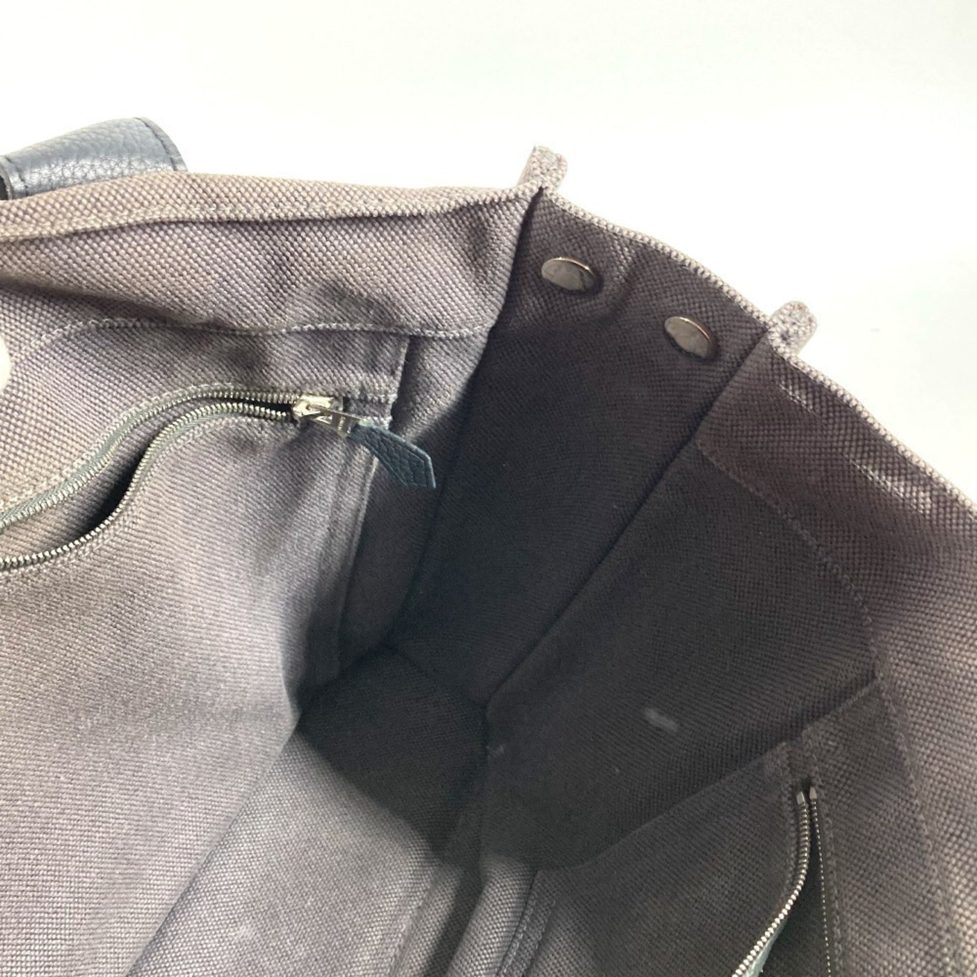 Hermes Black Gray Leather Canvas Handbag Tote Bag (Pre-Owned)