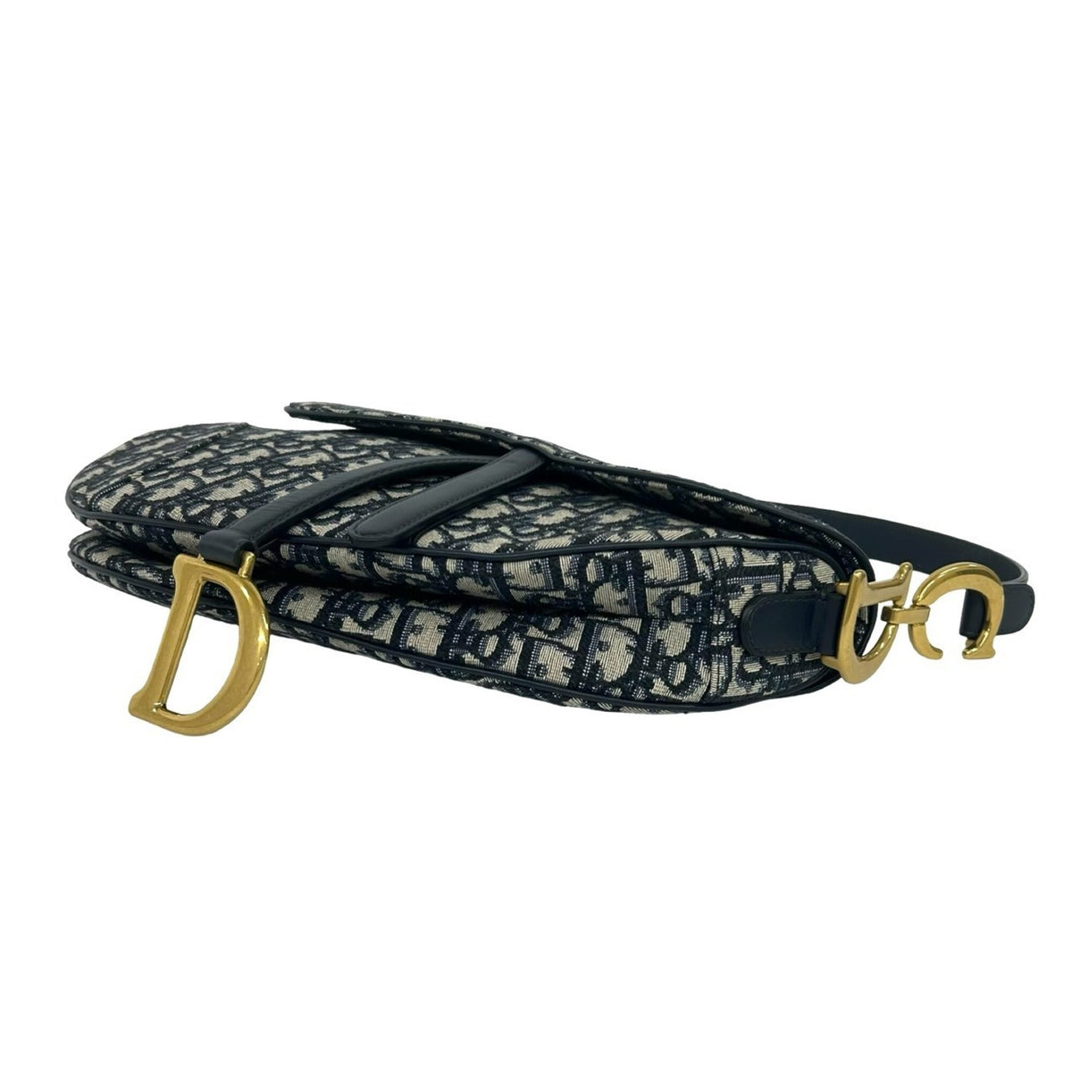 Christian Dior Navy Canvas Leather Saddle Bag Shoulder Bag (Pre-Owned)