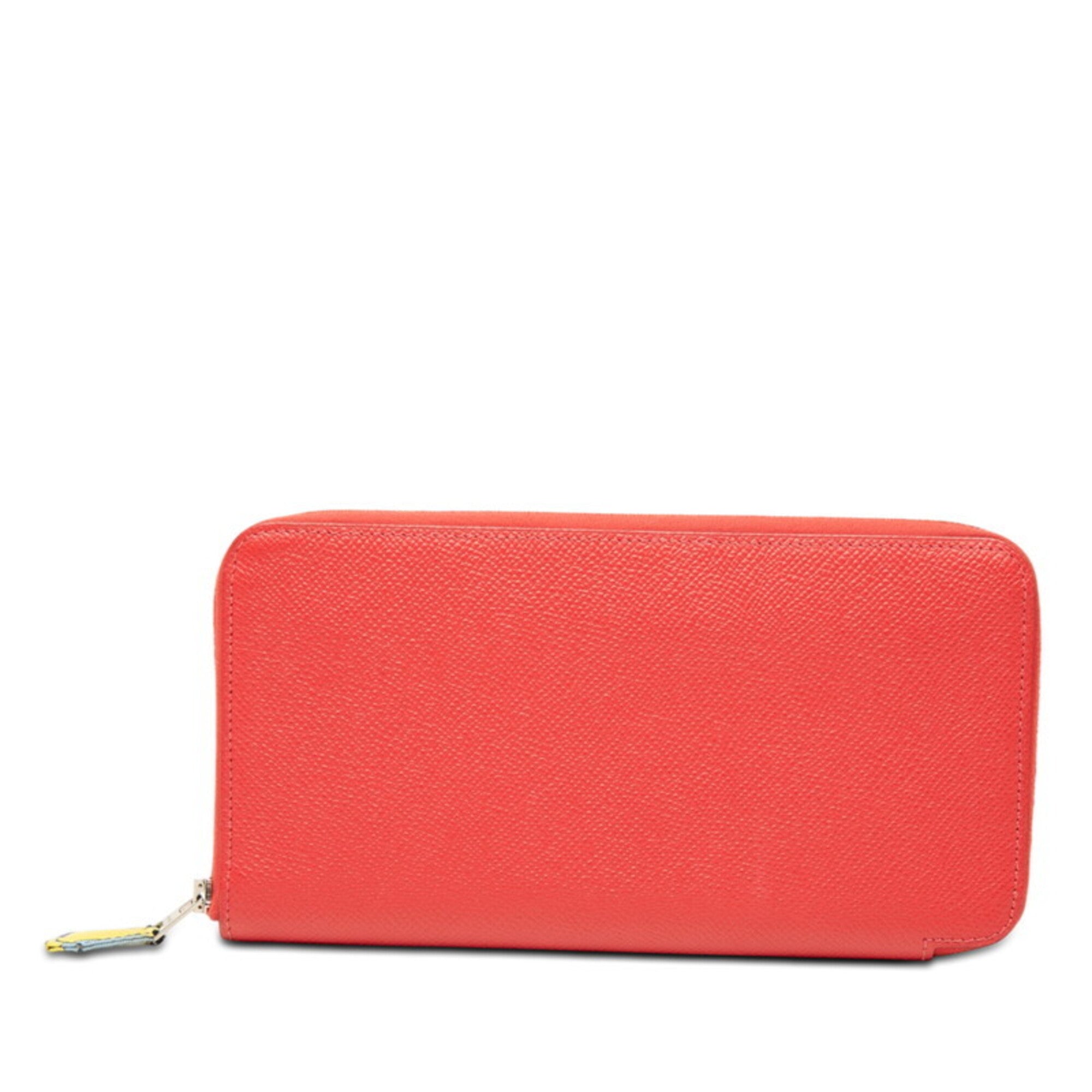 Hermes Silk'in Red Color Epsom Leather Long Wallet (Bi-Fold) (Pre-Owned)