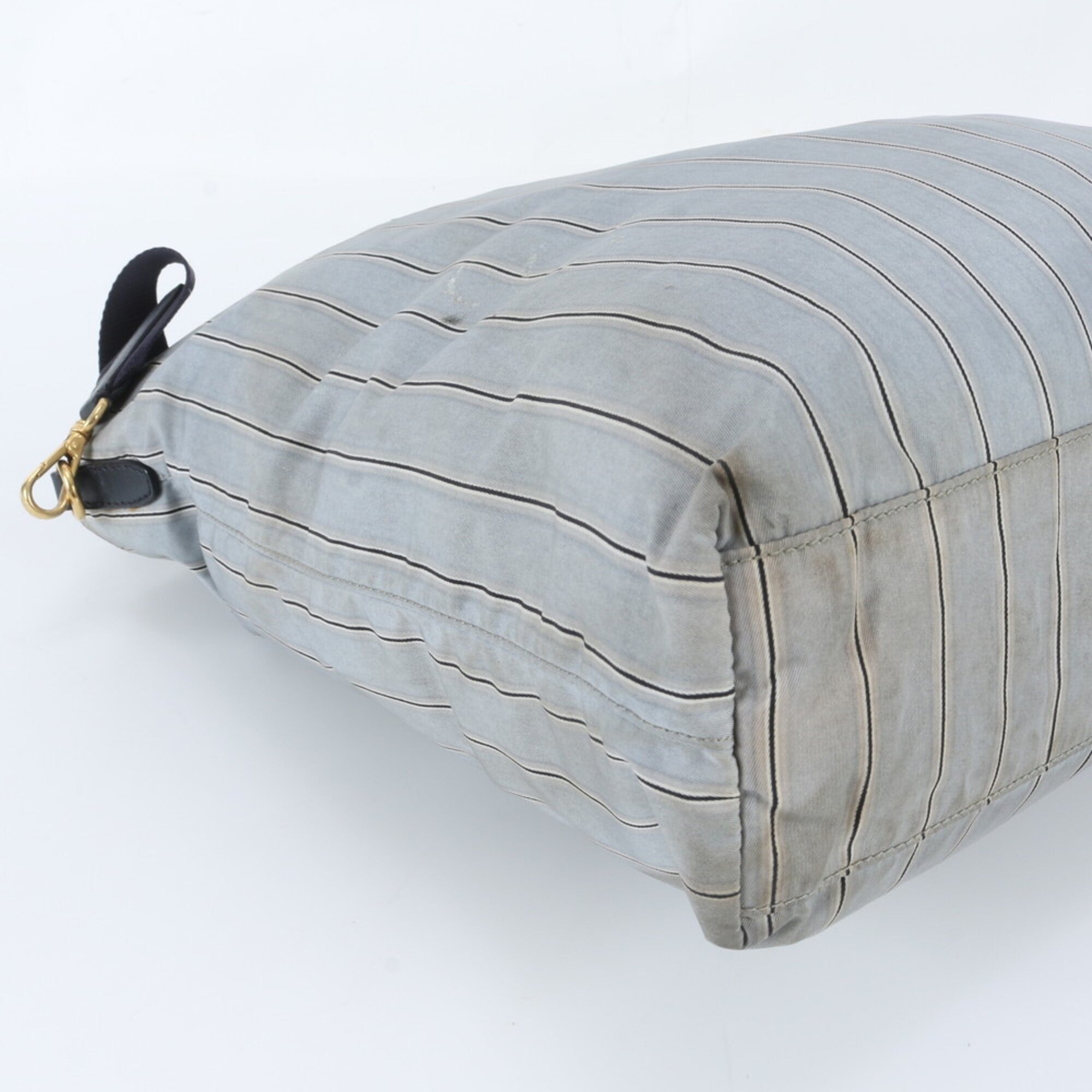 Prada Gray Navy Leather Nylon Shoulder Bag (Pre-Owned)