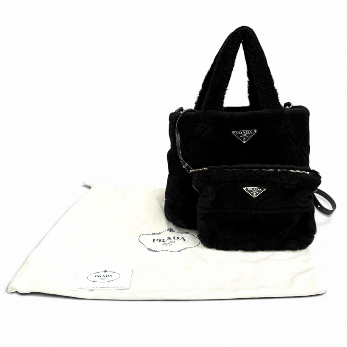 Prada Black Leather Pouch Shoulder Bag (Pre-Owned)