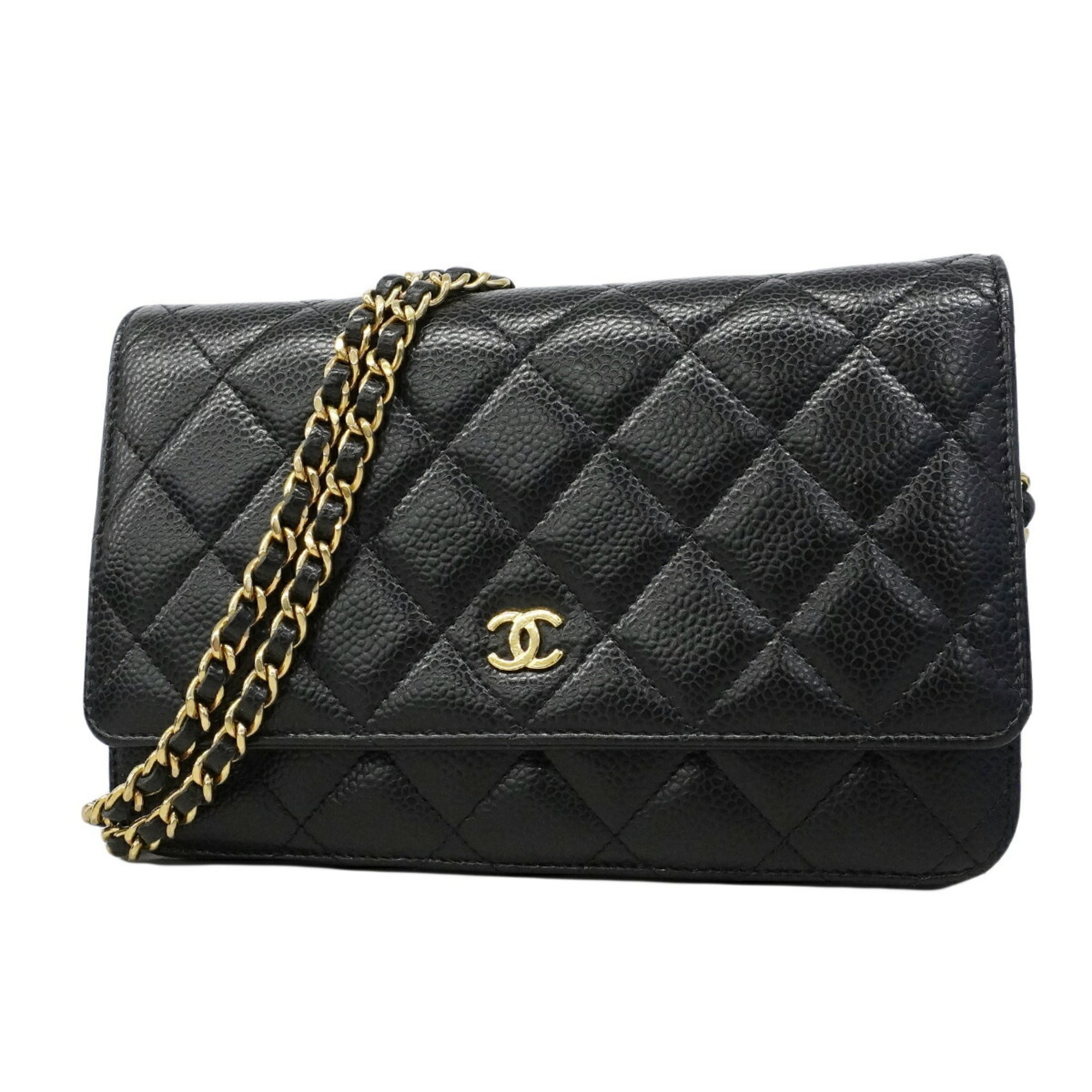 Chanel Black Grained Calfskin Chain/Shoulder Wallet (Pre-Owned)