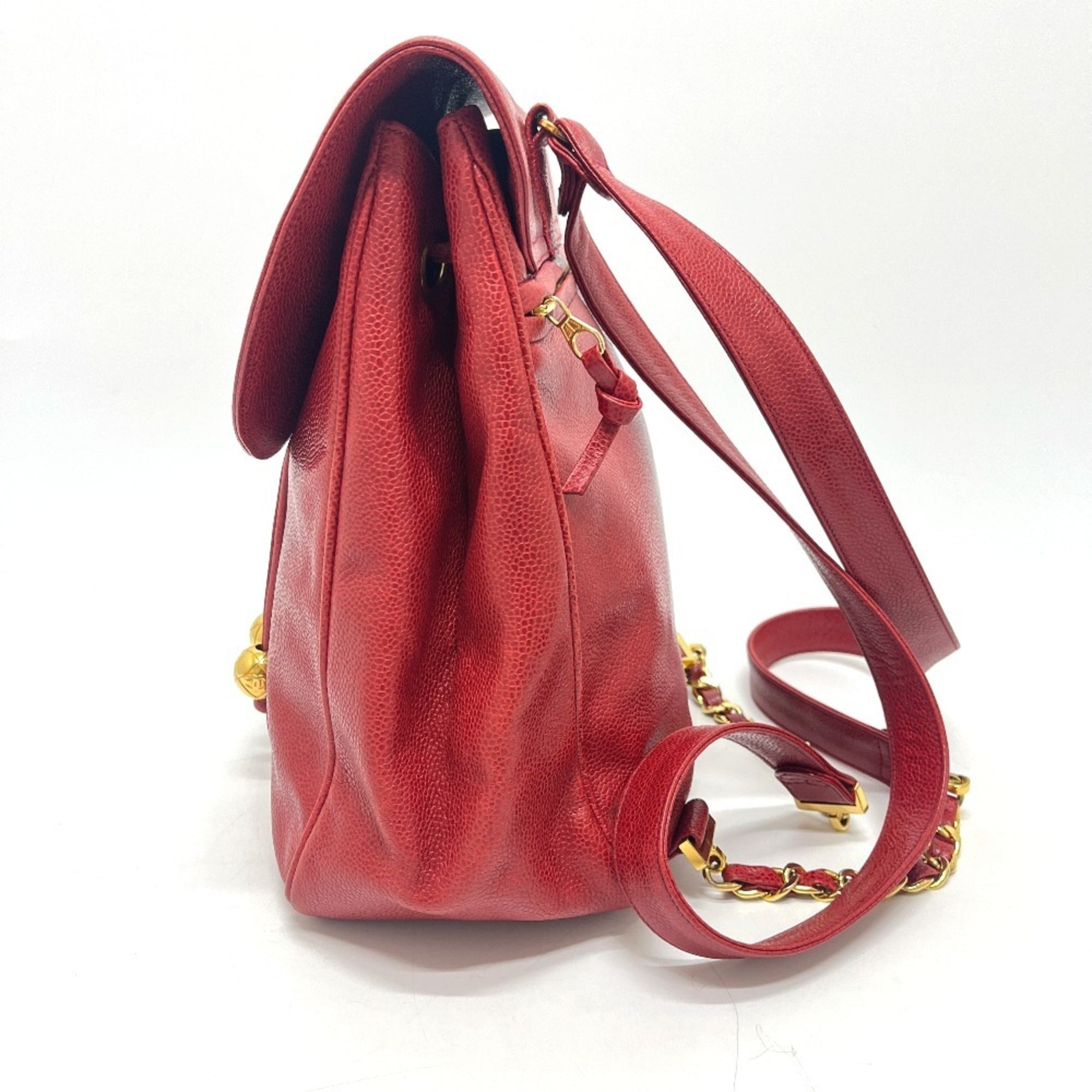 Chanel Red Color Grained Calfskin Backpack (Pre-Owned)