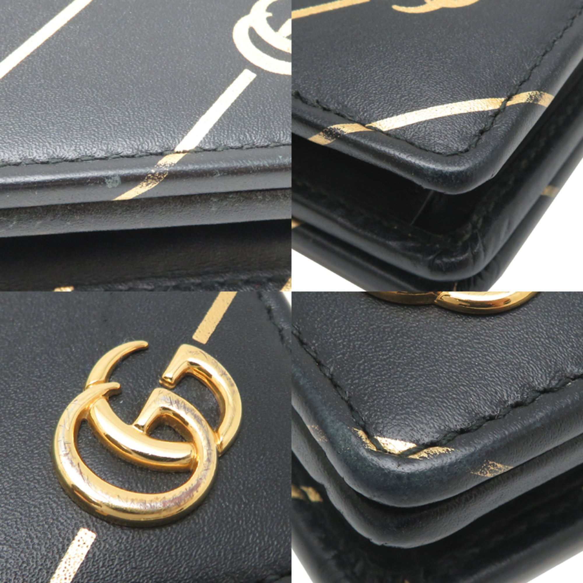 Gucci Black Gold Leather Shoulder Bag (Pre-Owned)