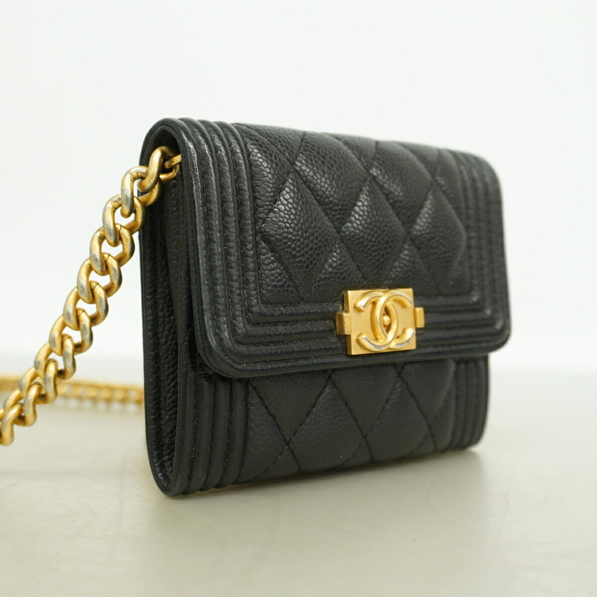 Chanel Black Grained Calfskin Chain/Shoulder Wallet (Pre-Owned)