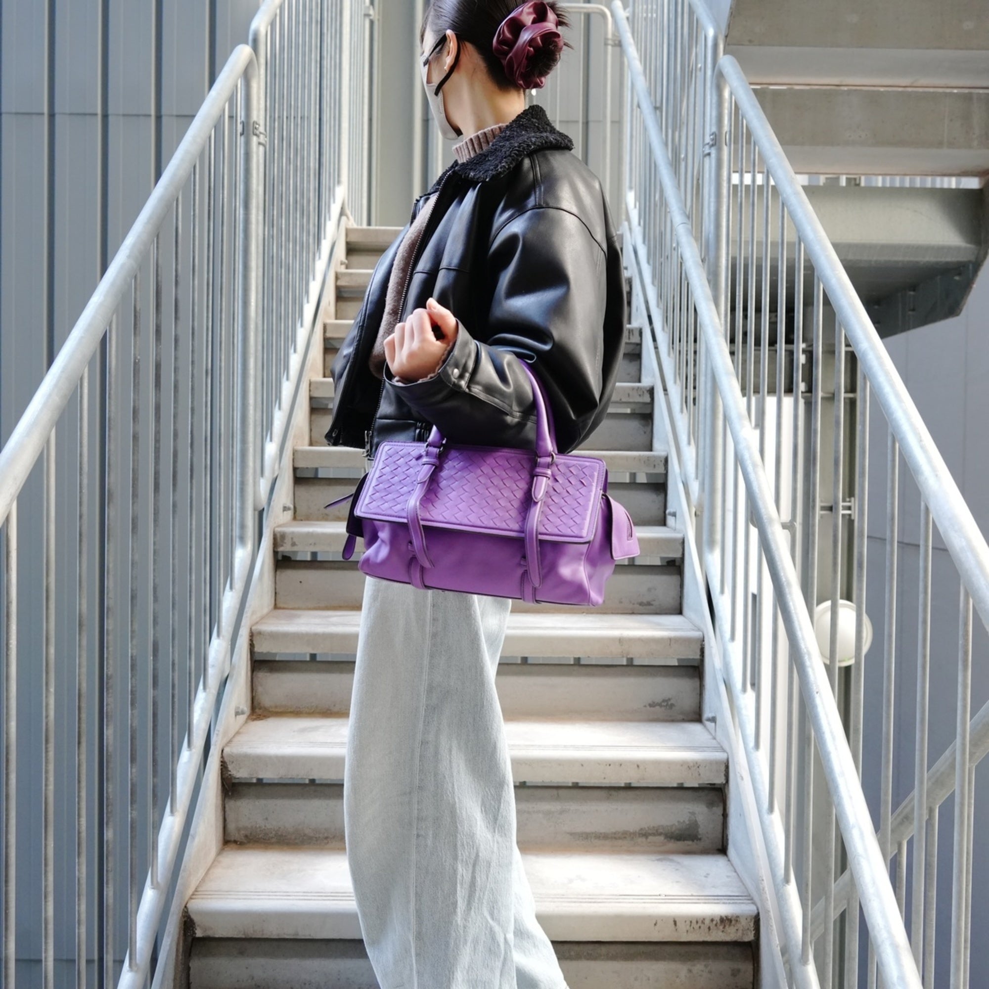 Bottega Veneta Intrecciato Purple Handbag (Pre-Owned)