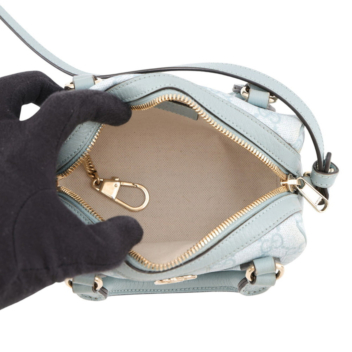Gucci Light Blue Gg Supreme Leather Boston Bag Handbag Shoulder Bag (Pre-Owned)