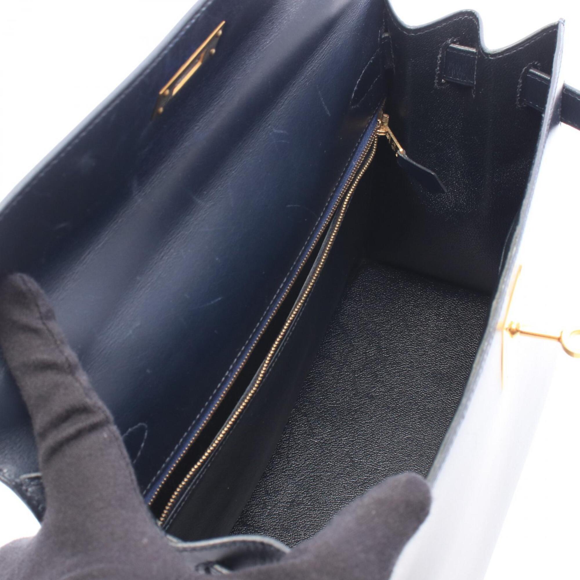 Hermes Blue Indigo Navy Box Calf Leather Handbag (Pre-Owned)