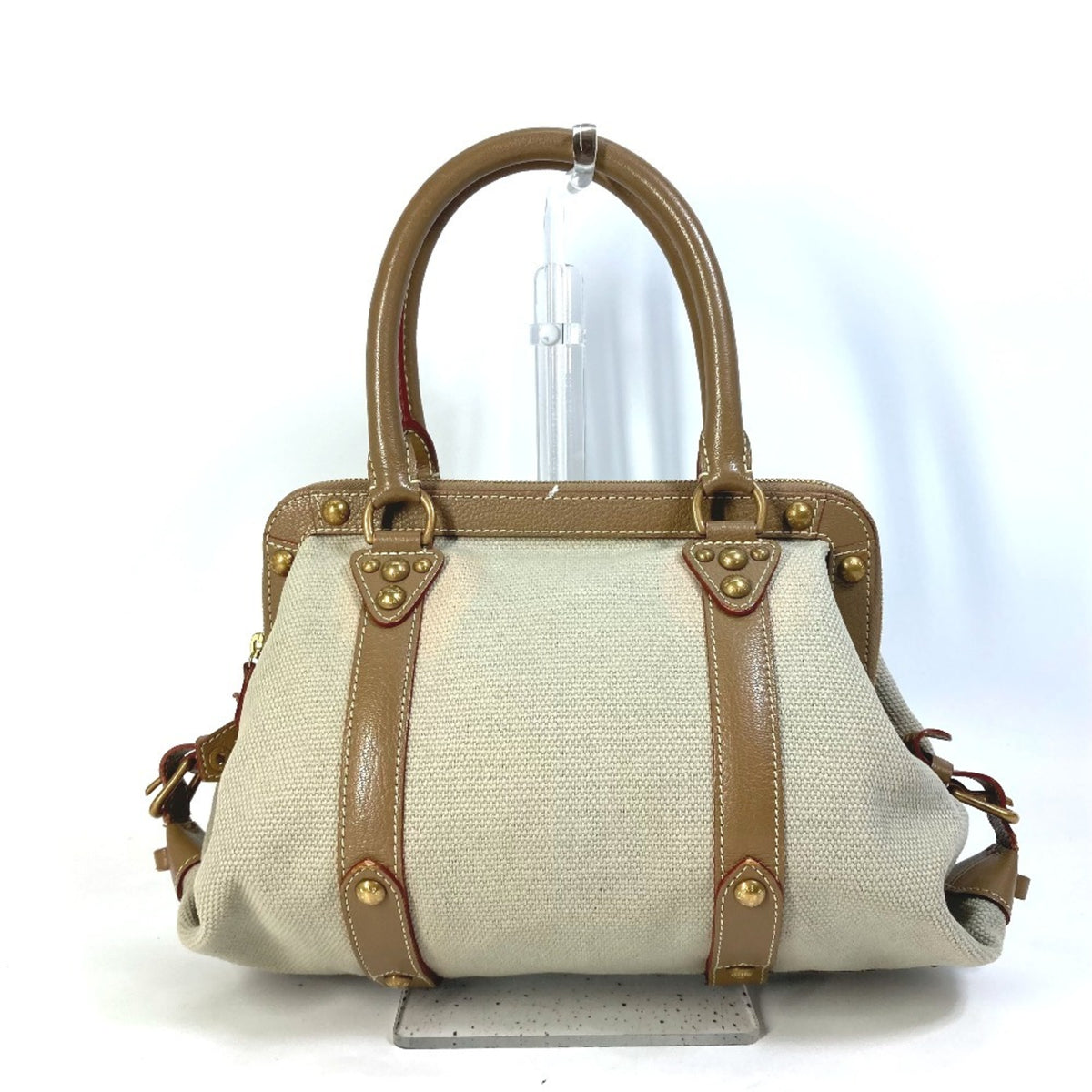 Louis Vuitton Beige Canvas Leather Handbag Shoulder Bag (Pre-Owned)