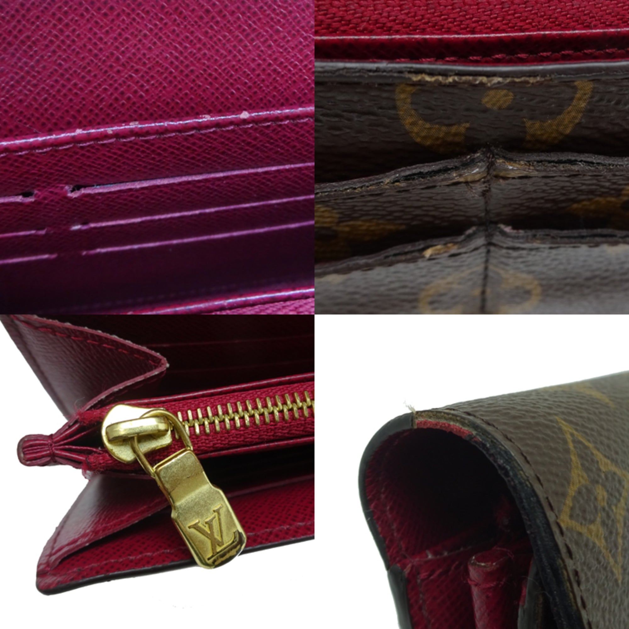 Louis Vuitton Brown Fuchsia Pink Monogram Long Wallet (Bi-Fold) (Pre-Owned)