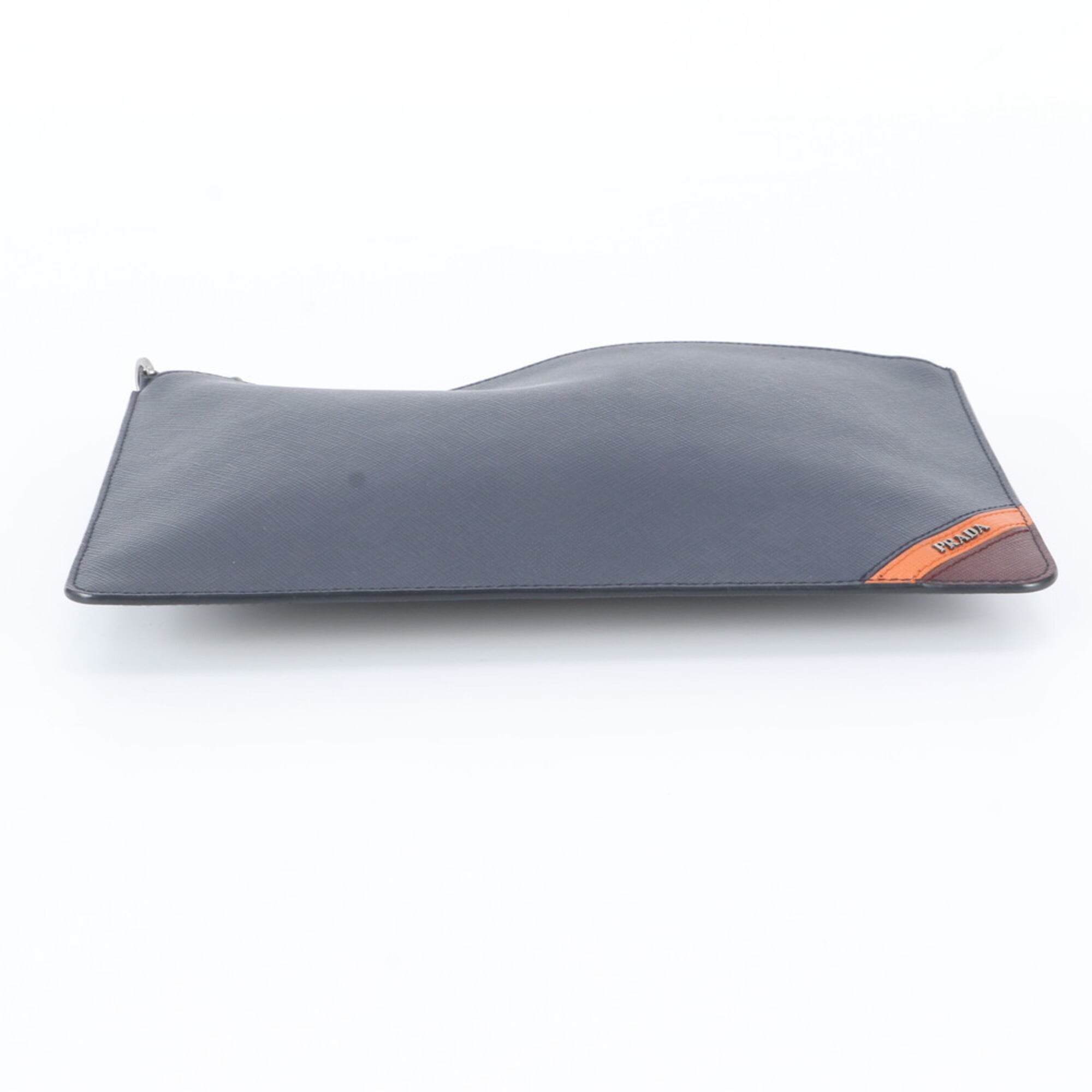 Prada Navy Orange Leather Clutch Bag Pouch (Pre-Owned)