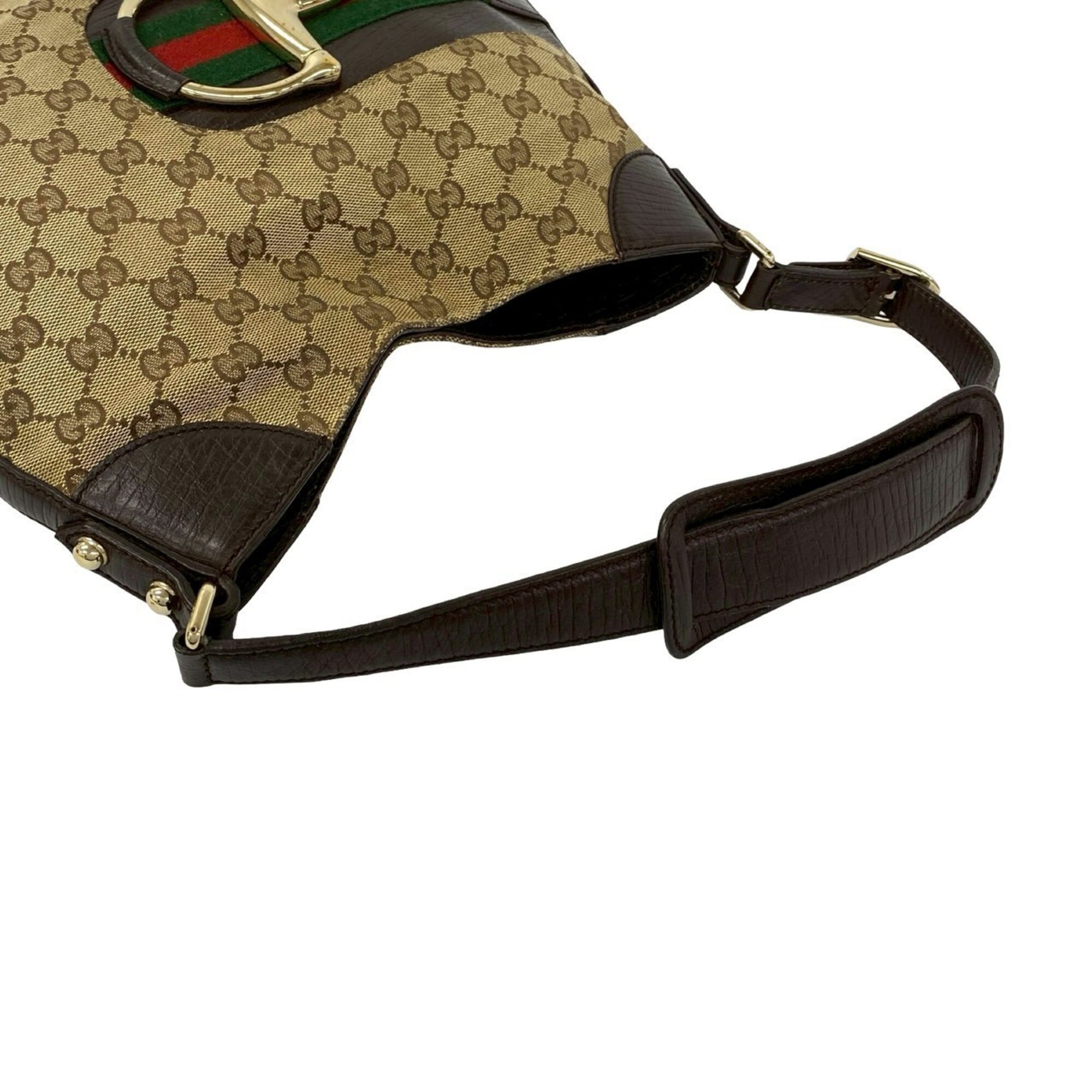 Gucci Brown Green Red Color Canvas Leather Shoulder Bag (Pre-Owned)