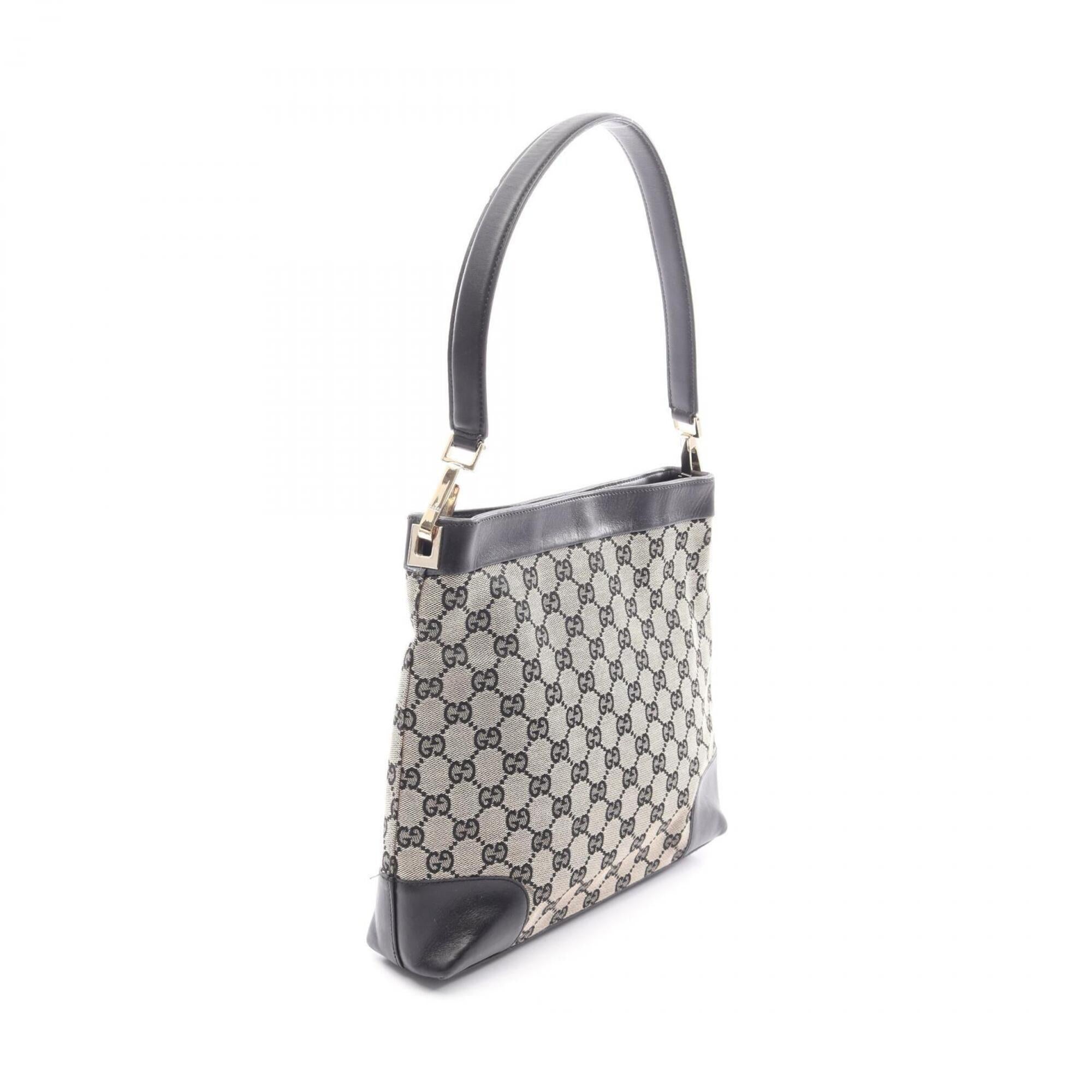 Gucci Beige Black Canvas Leather Shoulder Bag (Pre-Owned)