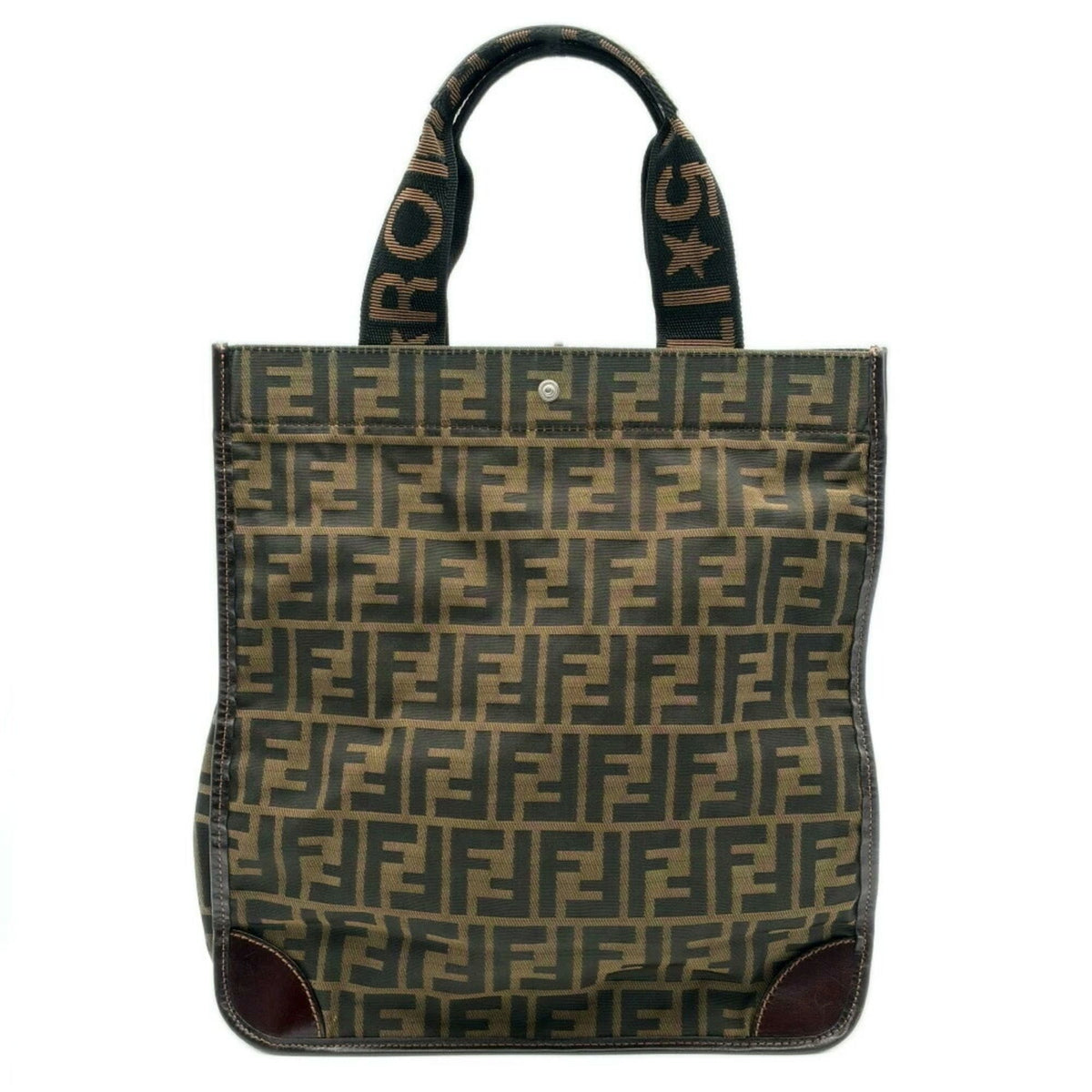 Fendi Zucchino Black Brown Dark Brown Zucchino Canvas Leather Tote Bag (Pre-Owned)