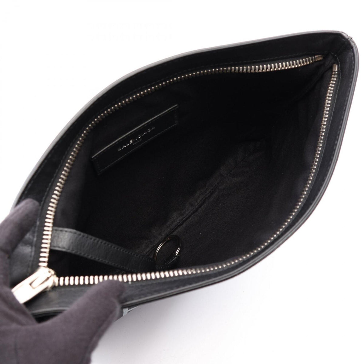 Balenciaga Black White Leather Clutch Bag Handbag (Pre-Owned)