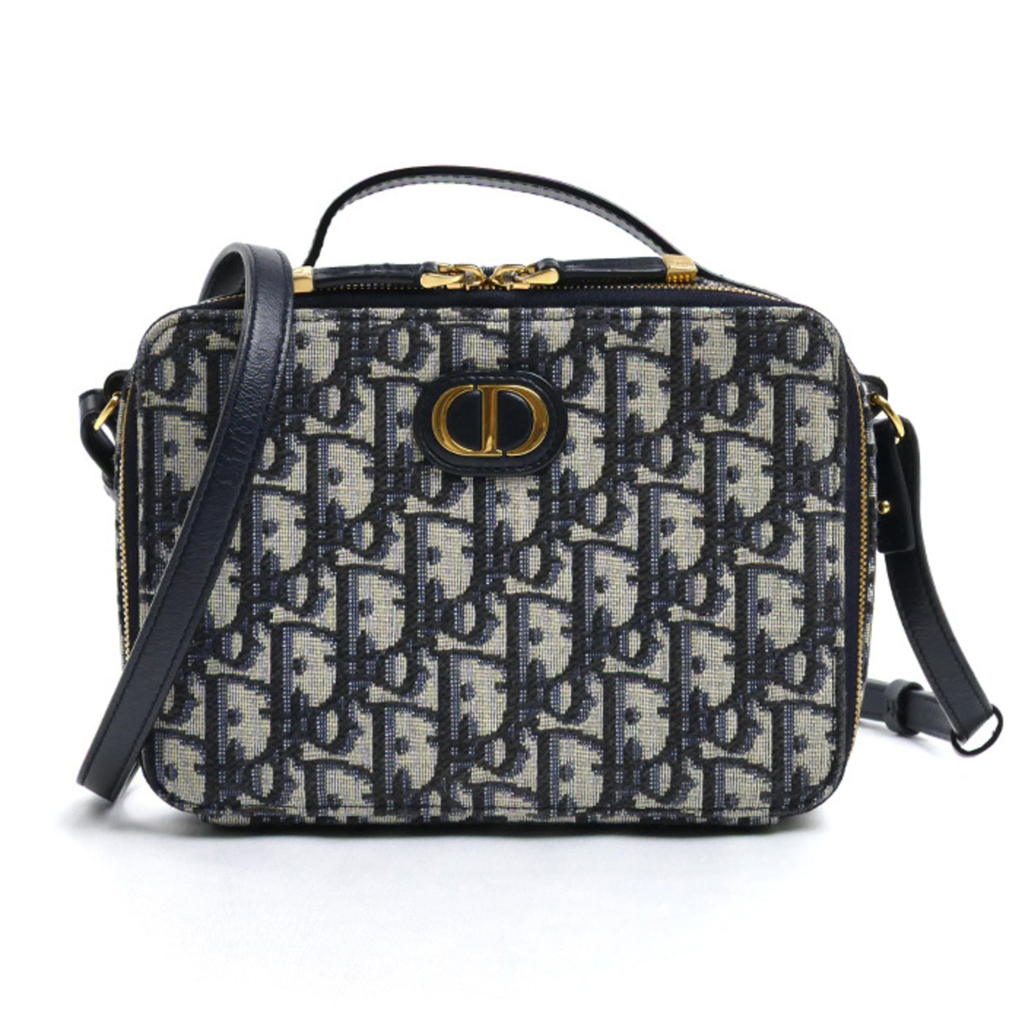 Christian Dior Beige Navy Canvas Leather Shoulder Bag (Pre-Owned)