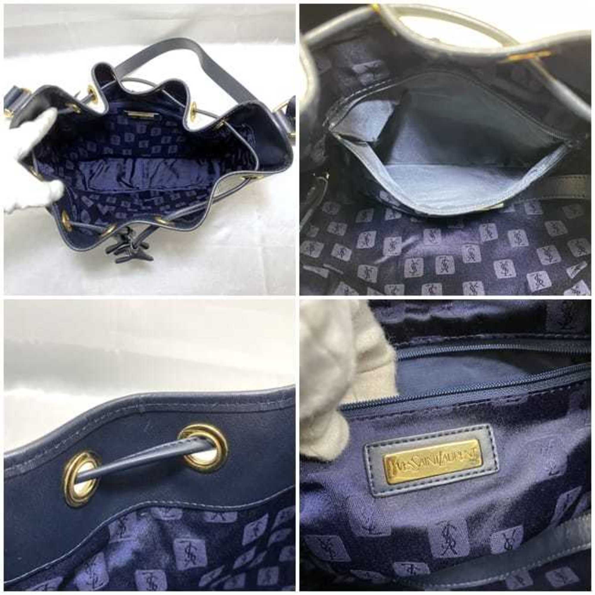 Yves Saint Laurent Navy White Pvc Leather Shoulder Bag (Pre-Owned)