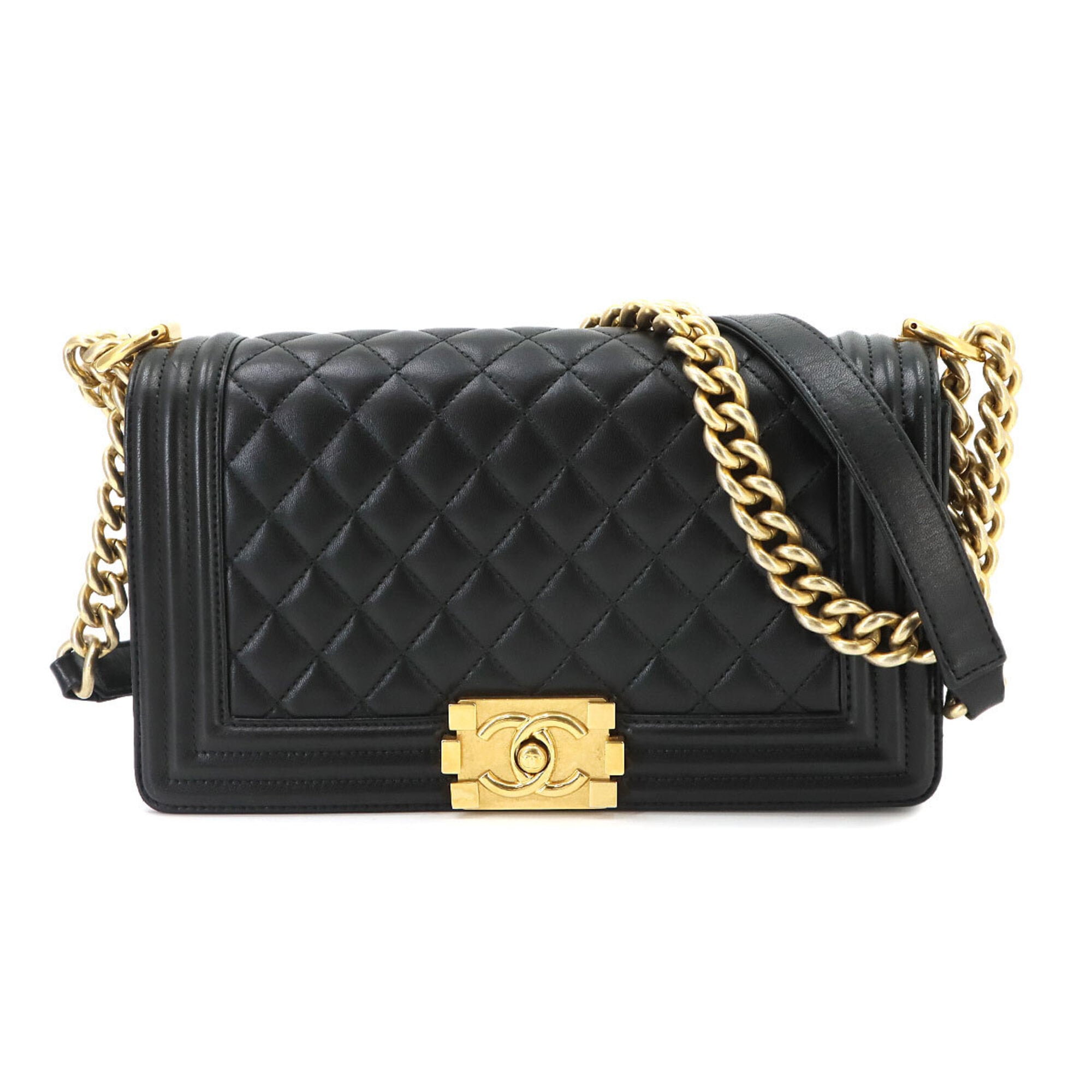 Chanel Black Leather Handbag Shoulder Bag (Pre-Owned)