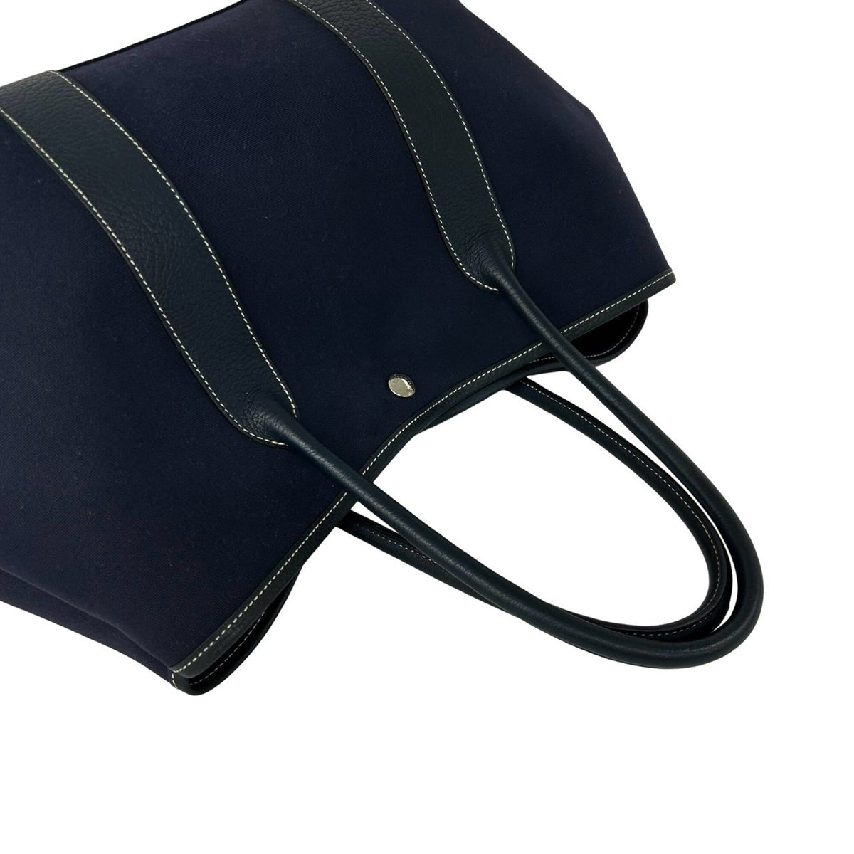 Hermes Black Navy Buffalo Leather Toile H Handbag Tote Bag (Pre-Owned)