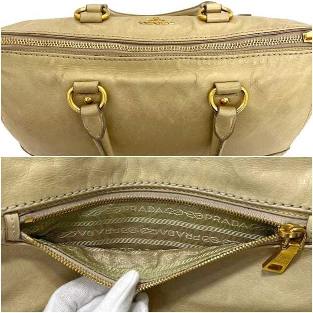 Prada Beige Yellow Leather Tote Bag (Pre-Owned)