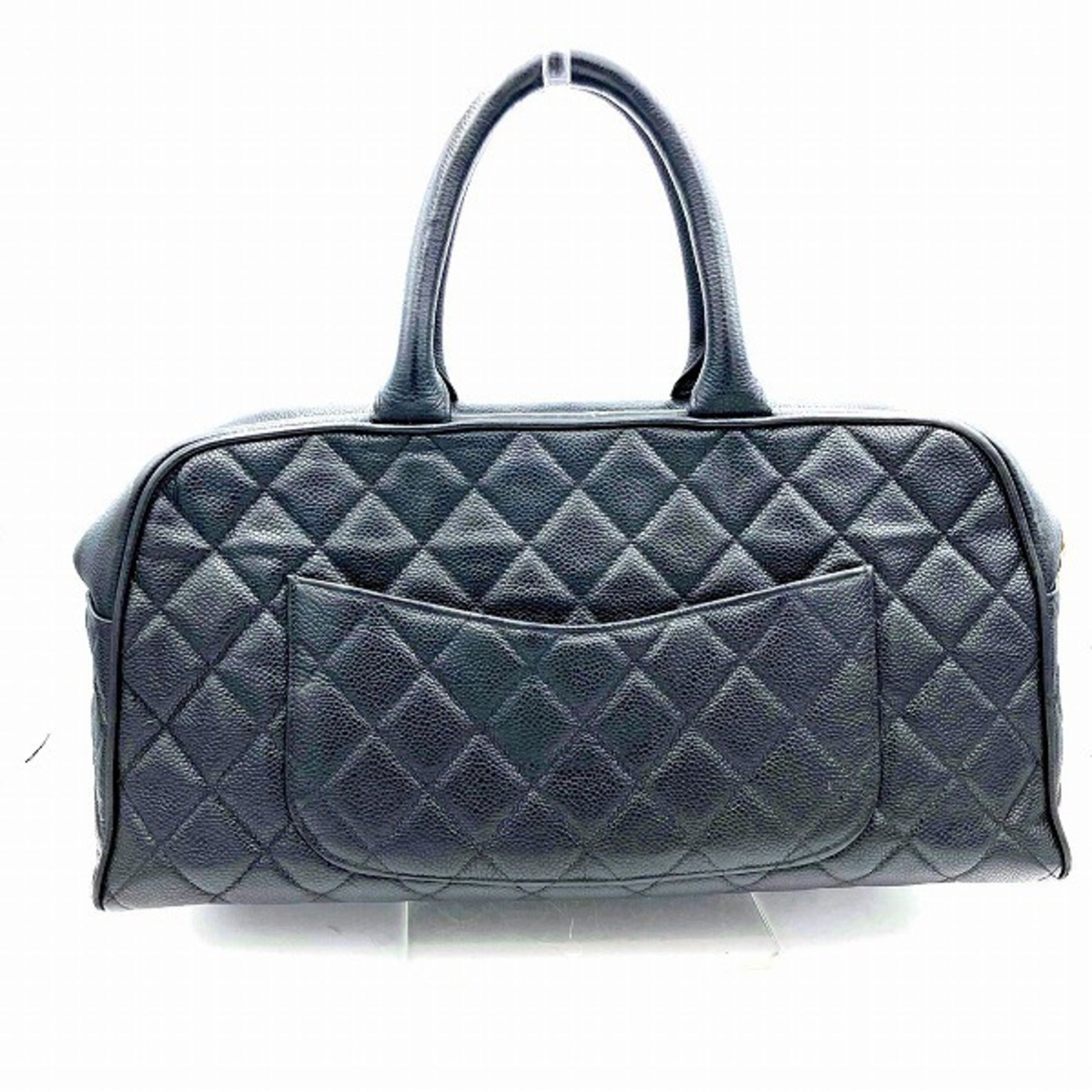 Chanel Black Grained Calfskin Boston Bag Handbag (Pre-Owned)