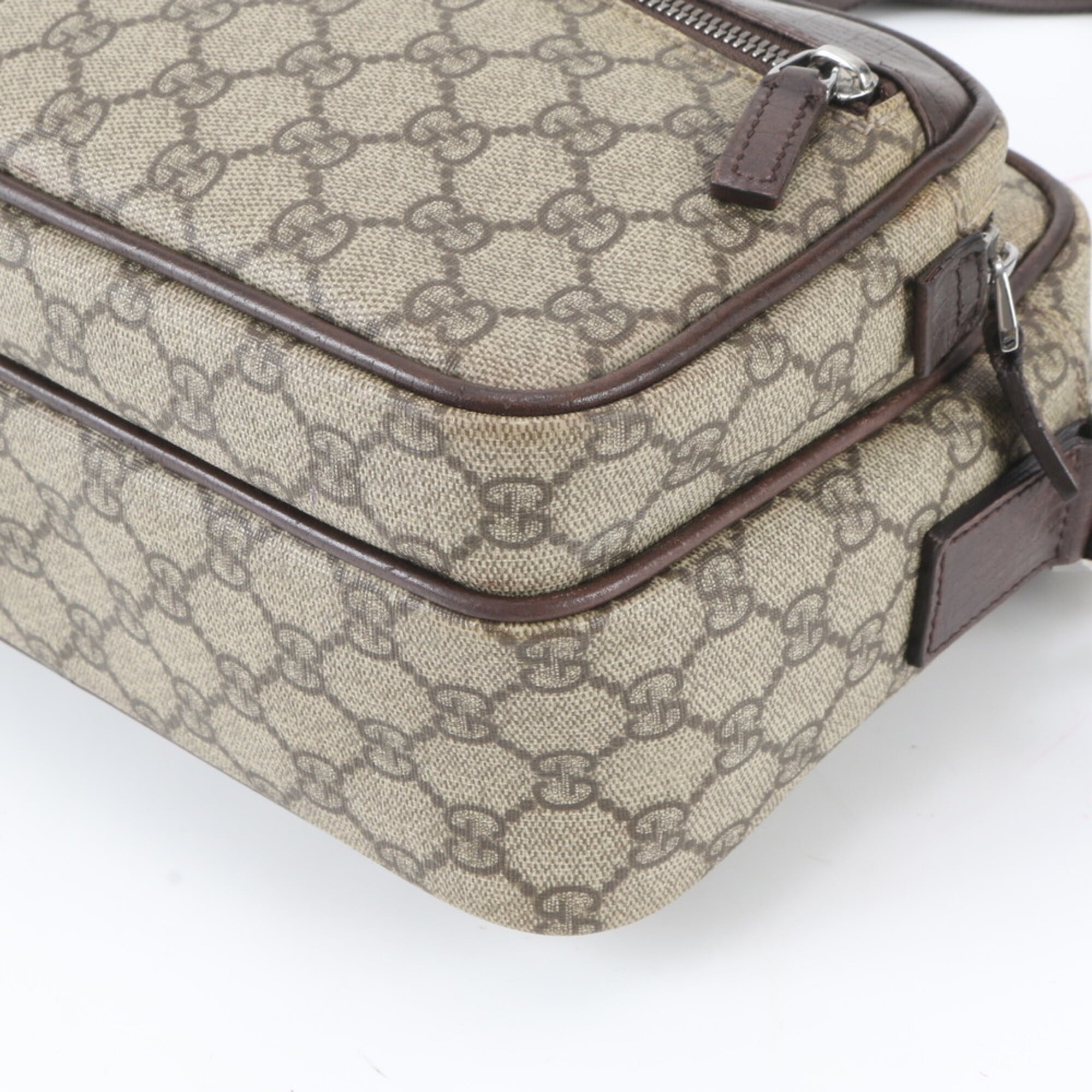 Gucci Beige Dark Brown Leather Coated Canvas Shoulder Bag Tote Bag (Pre-Owned)