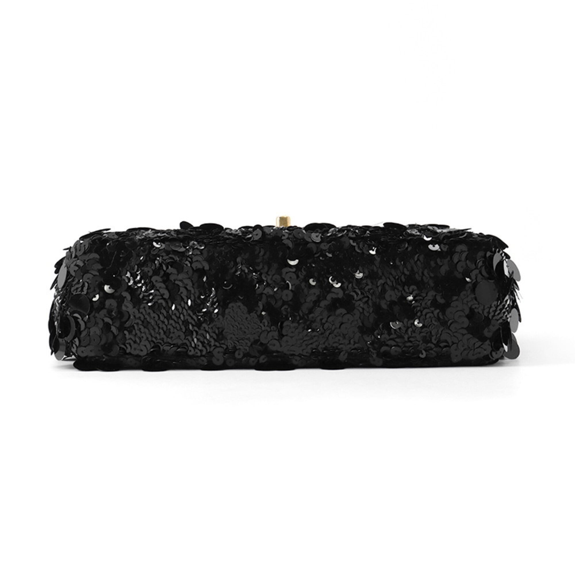 Chanel Matelasse Black Satin Leather Spangles Handbag Shoulder Bag (Pre-Owned)