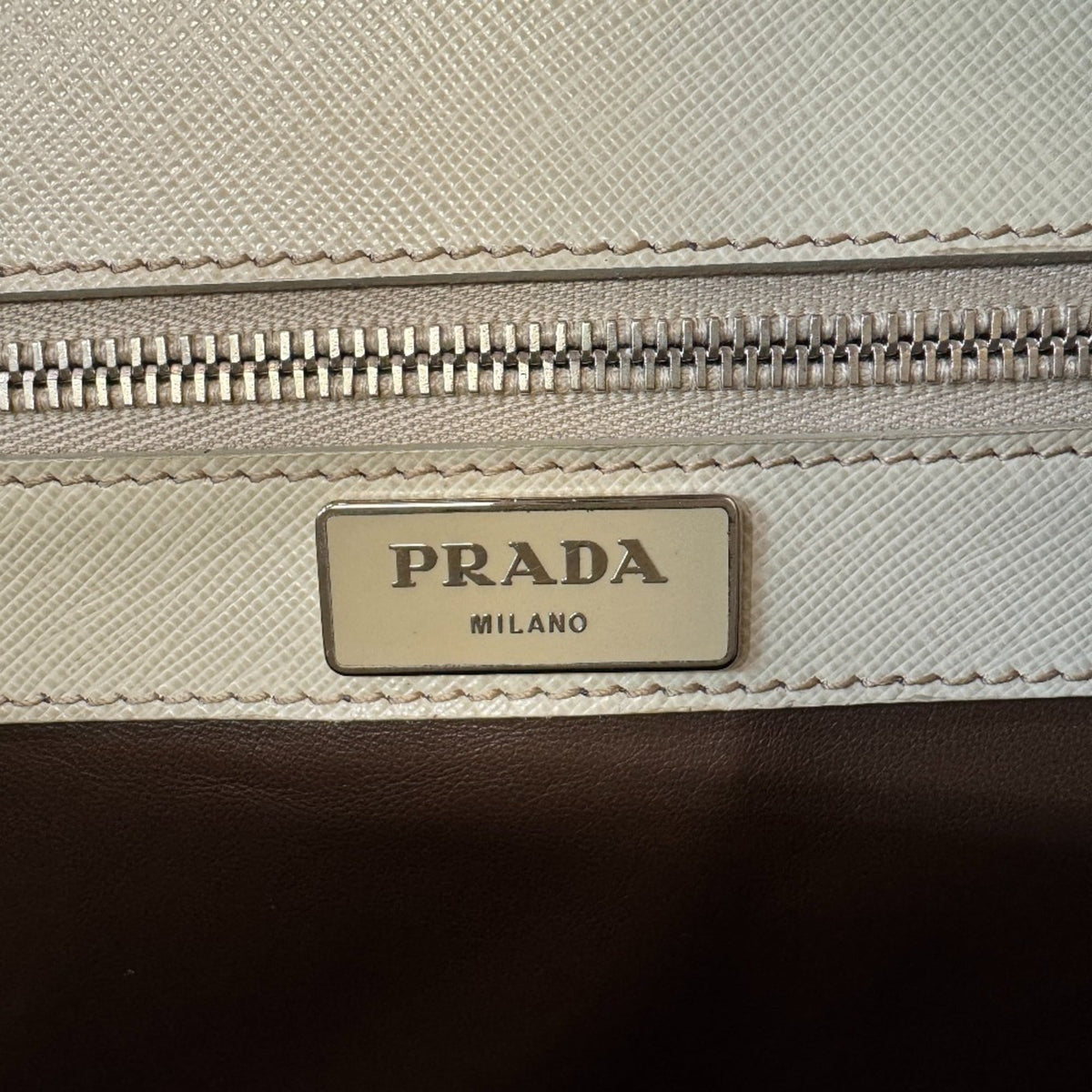 Prada Light Beige White Leather Briefcase (Pre-Owned)
