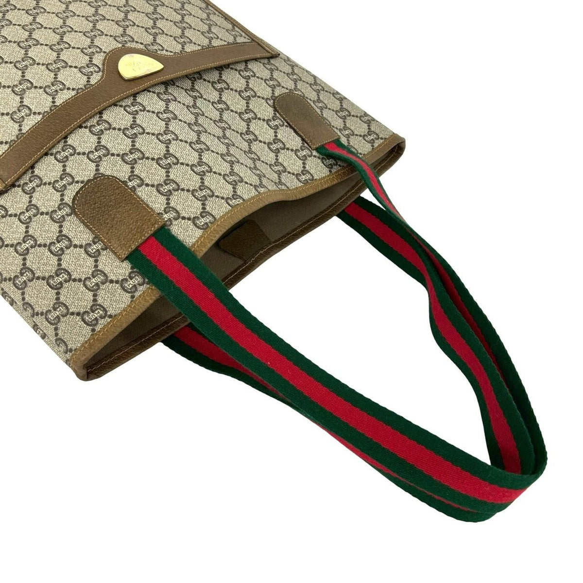 Gucci Brown Green Red Color Leather Pvc Tote Bag (Pre-Owned)
