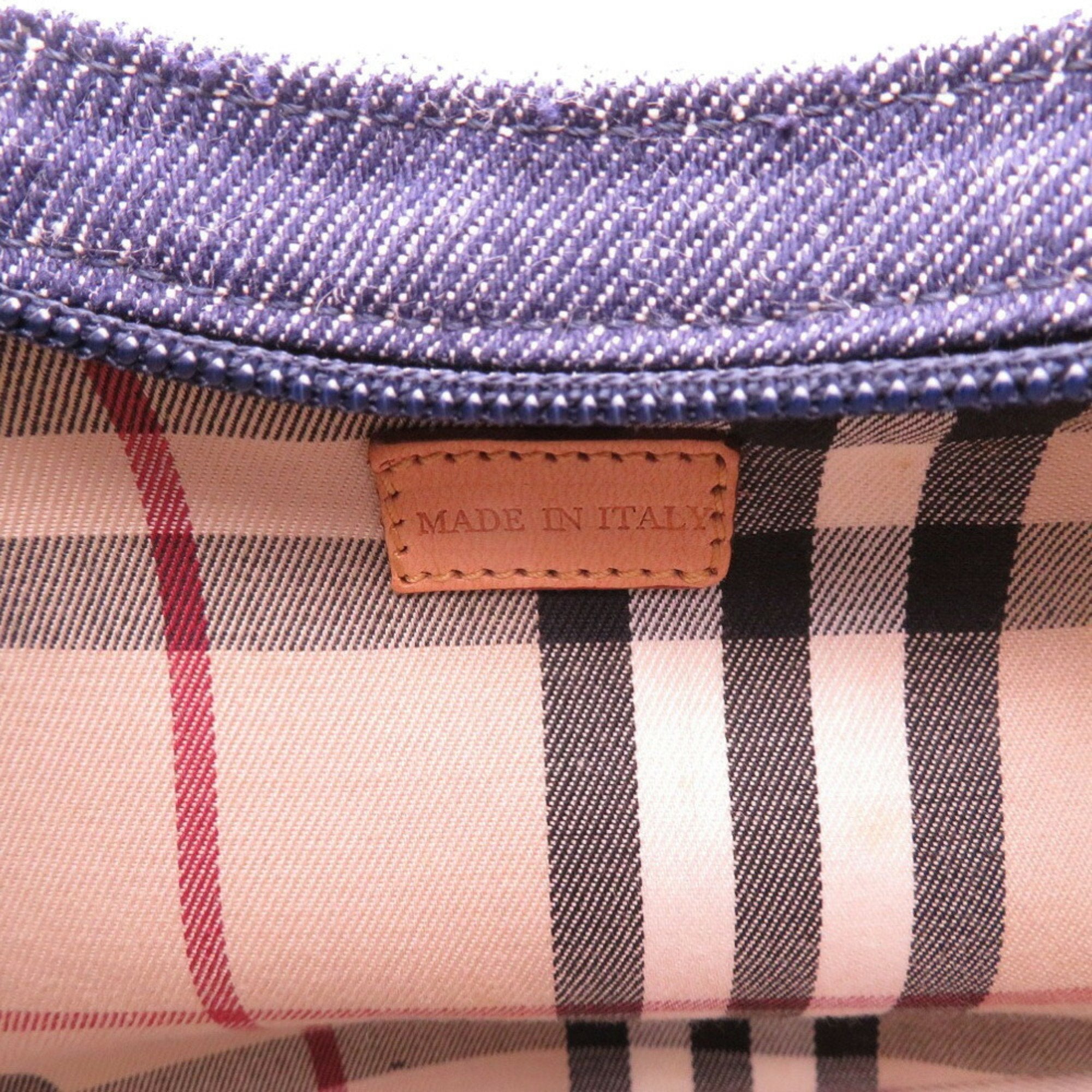 Burberry Beige Navy Denim Leather Shoulder Bag (Pre-Owned)