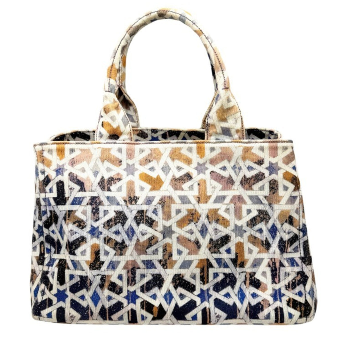 Prada Blue Orange Canvas Handbag Tote Bag (Pre-Owned)