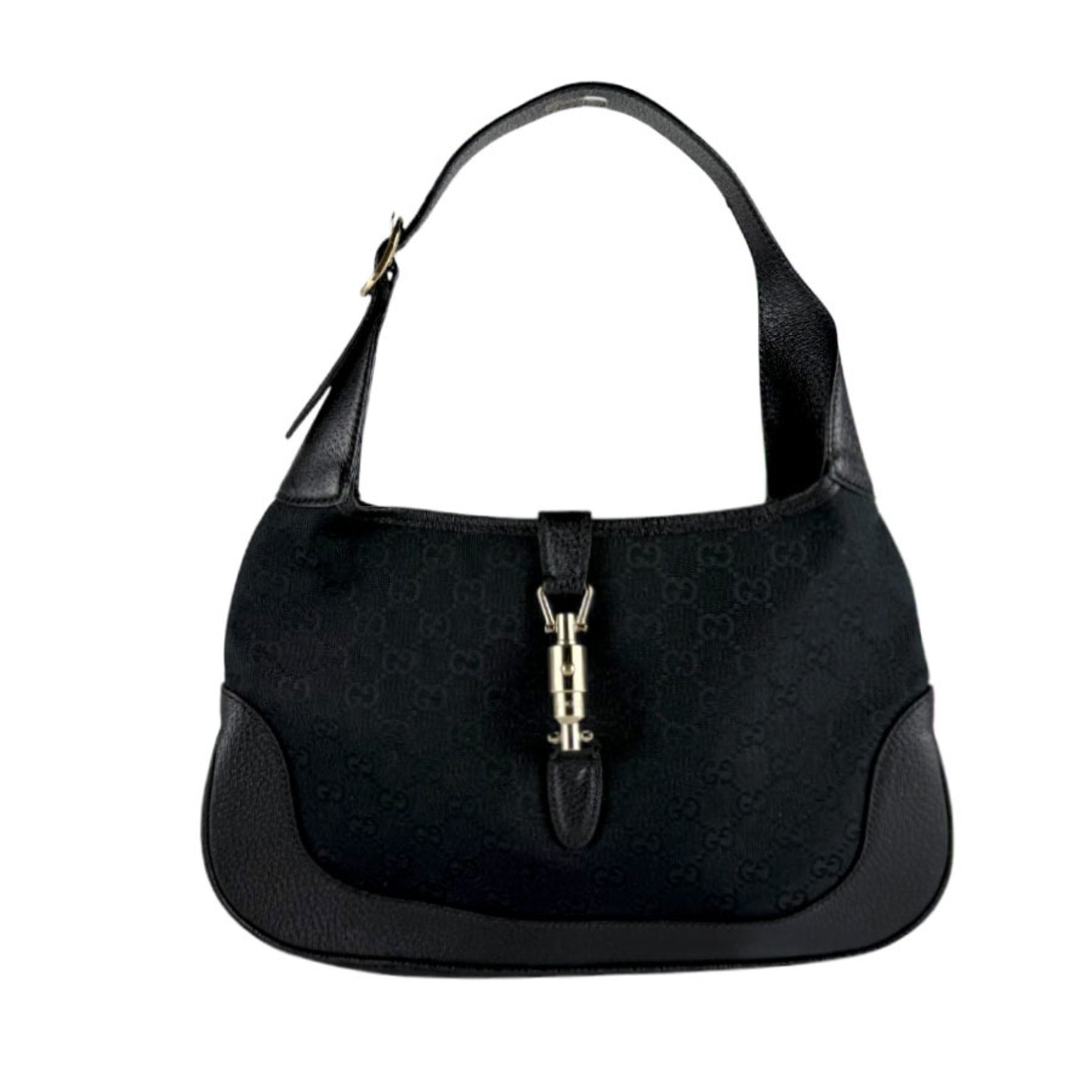 Gucci Black Gg Canvas Leather Handbag (Pre-Owned)