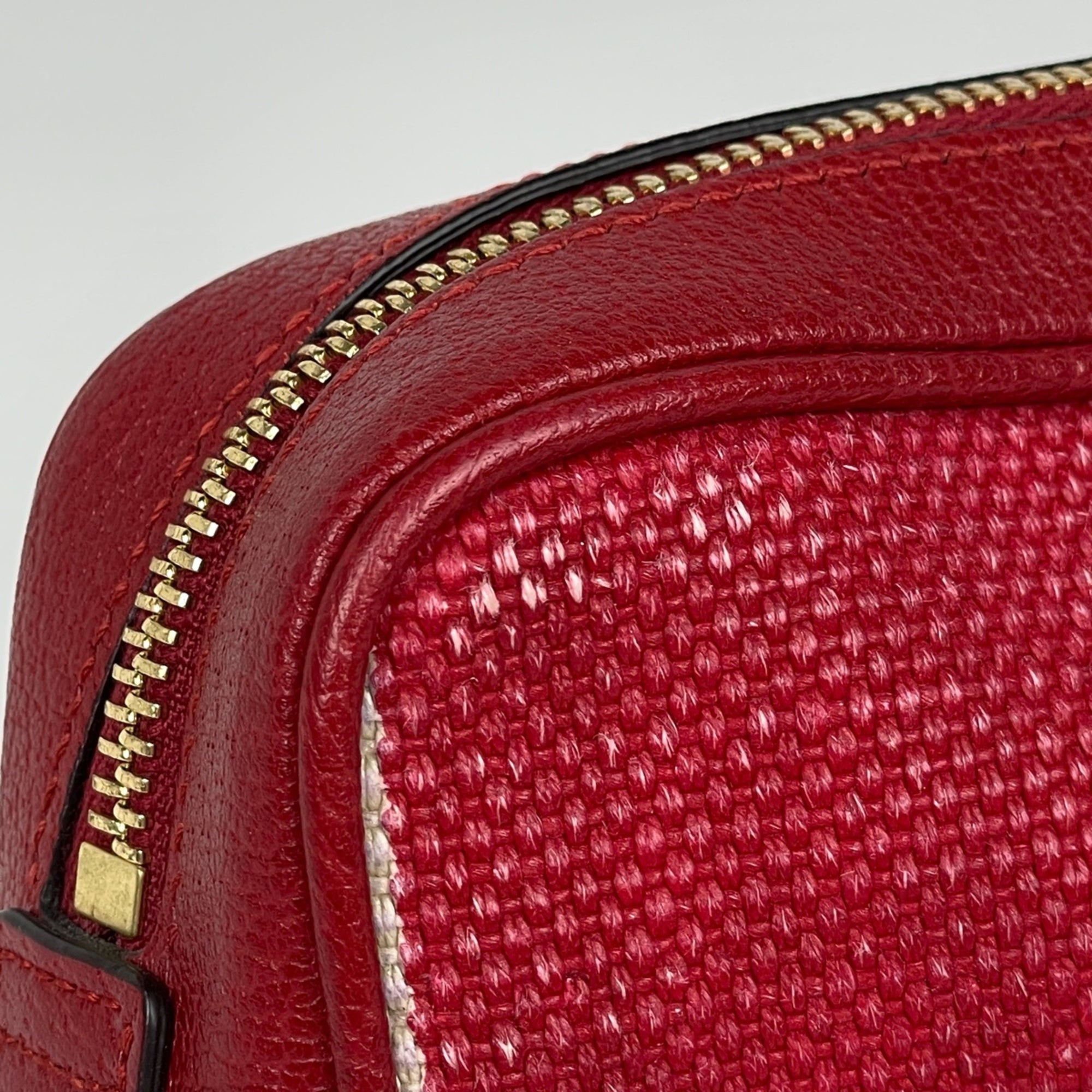 Gucci Blue Red Color White Canvas Shoulder Bag (Pre-Owned)