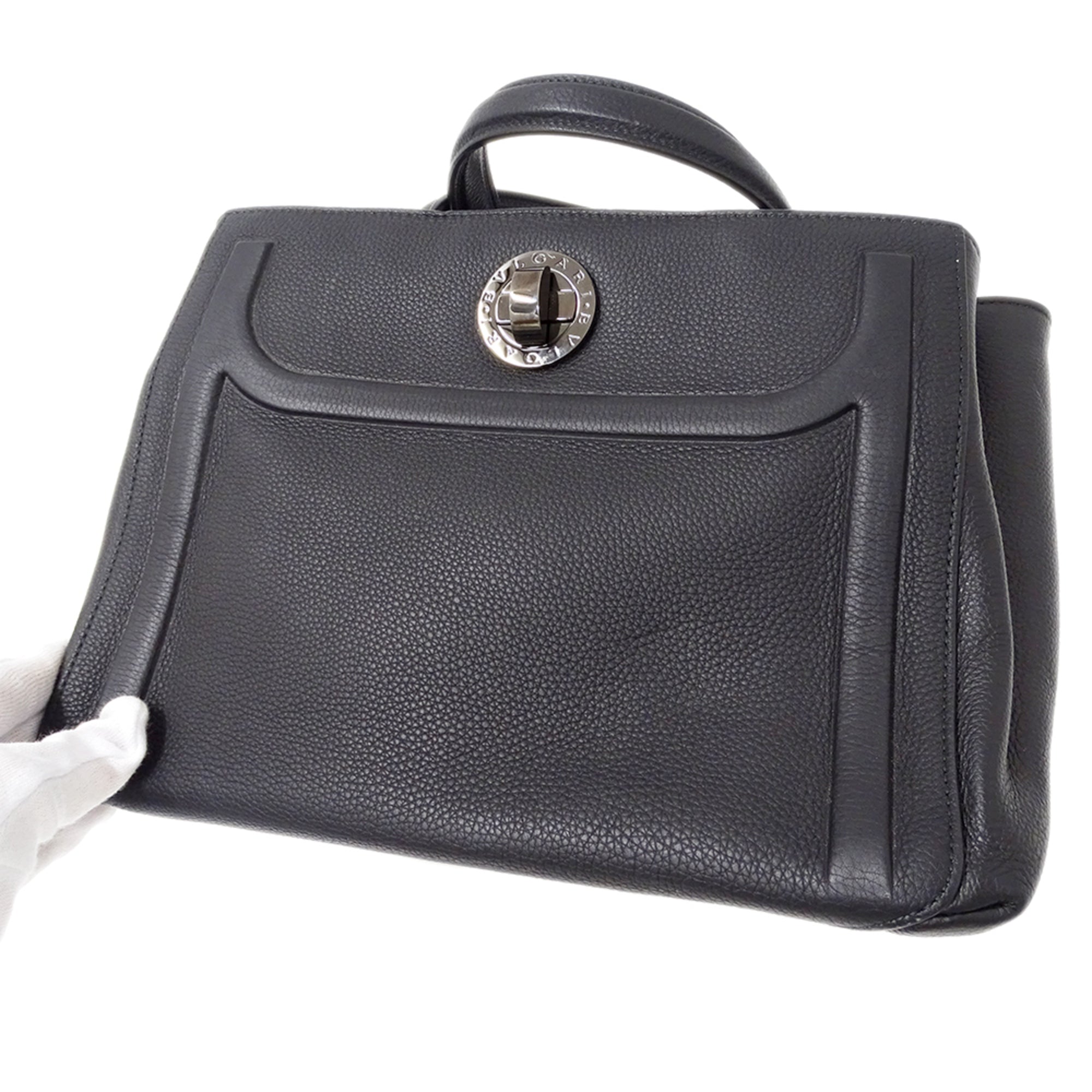 Bvlgari Black Leather Handbag Shoulder Bag (Pre-Owned)