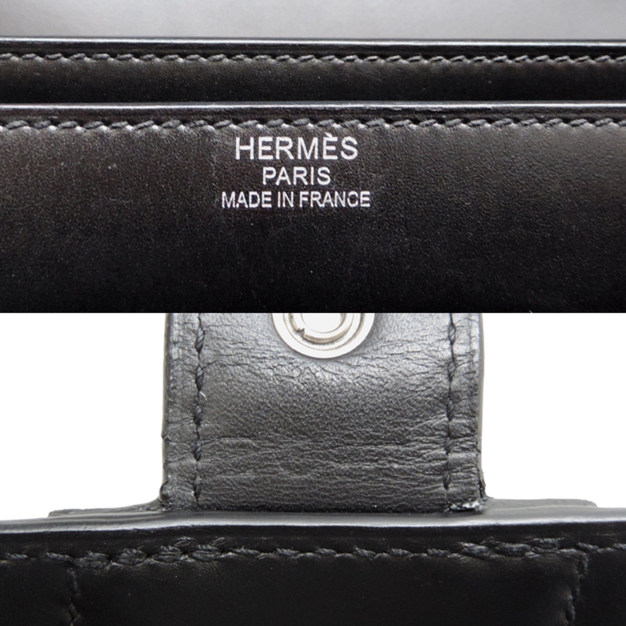 Hermes Black Noir Box Calf Leather Briefcase (Pre-Owned)