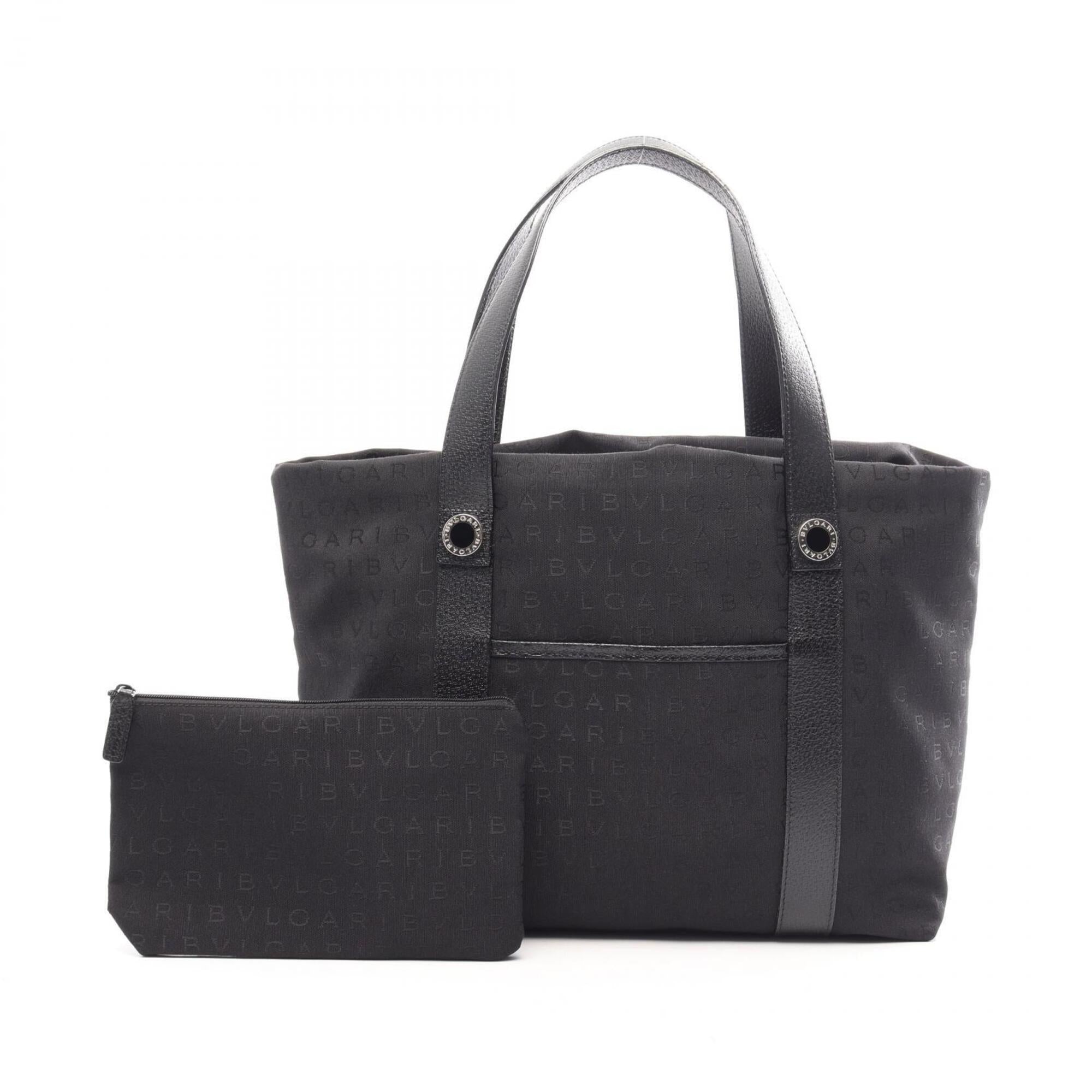Bvlgari Black Canvas Leather Handbag Tote Bag (Pre-Owned)