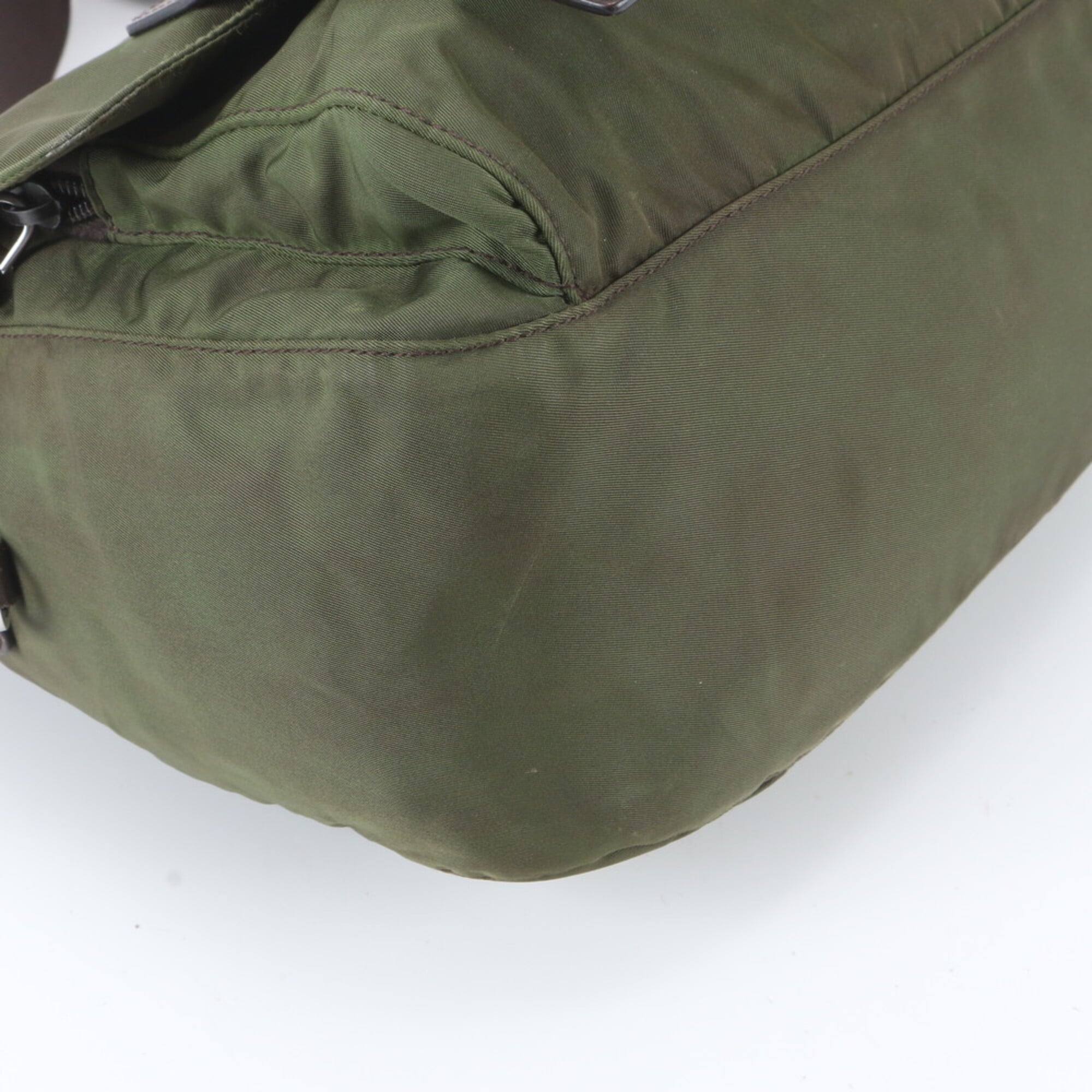 Prada Brown Green Khaki Nylon Leather Shoulder Bag (Pre-Owned)
