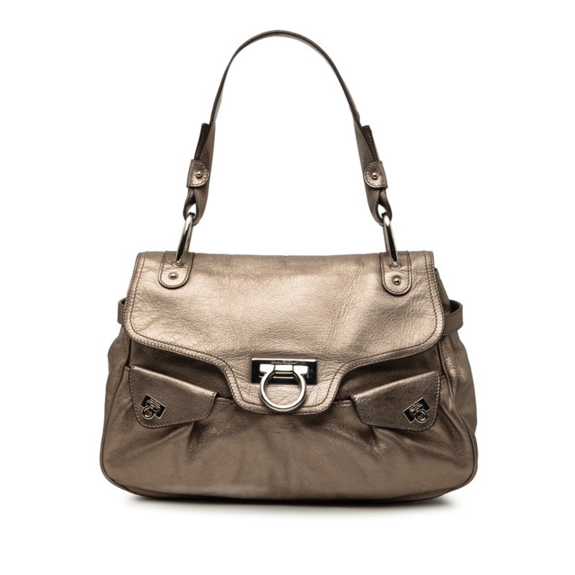 Salvatore Ferragamo Gancini Gold Leather Handbag (Pre-Owned)
